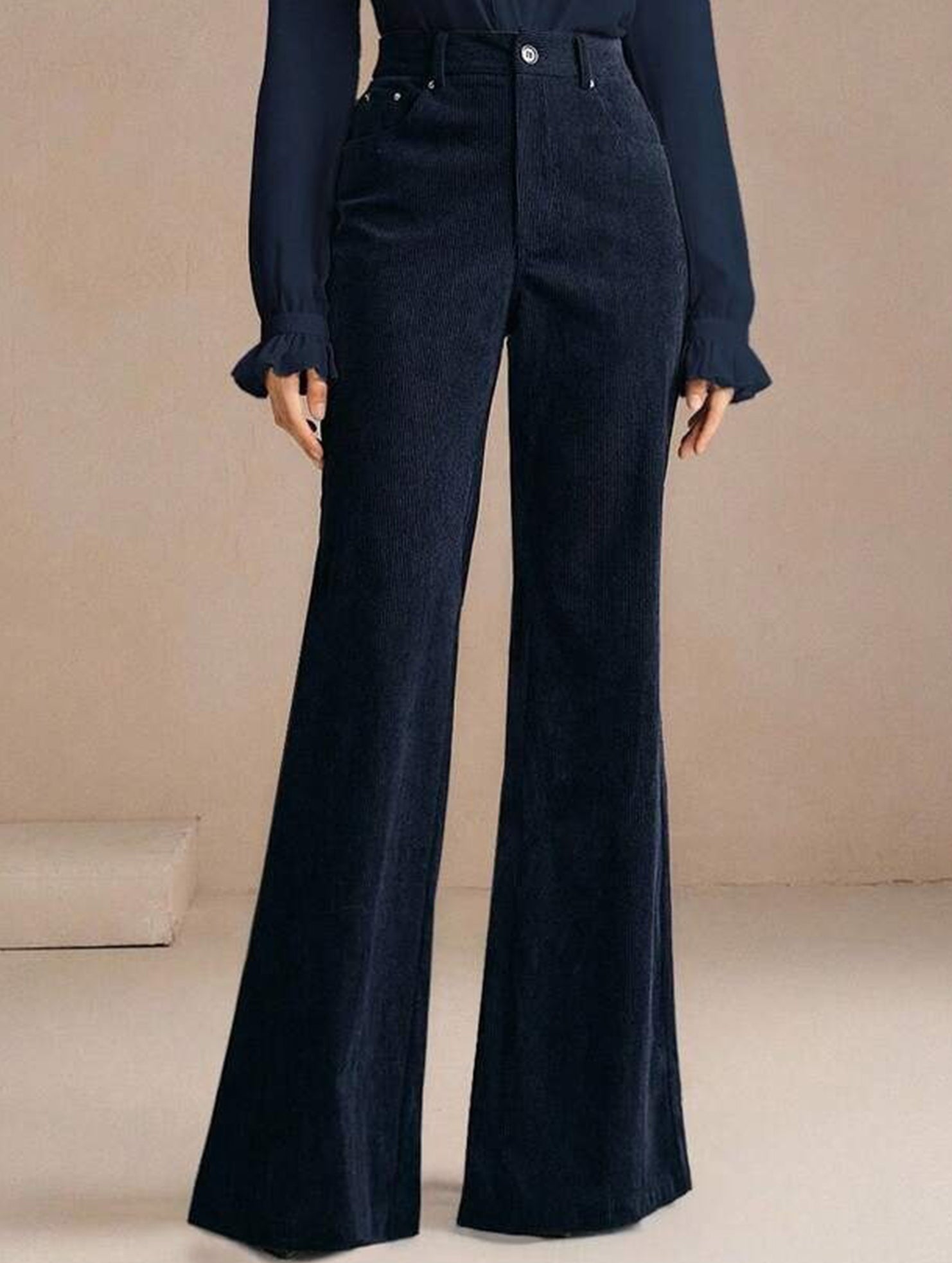 Corduroy High Waist Slim Flare Pants
