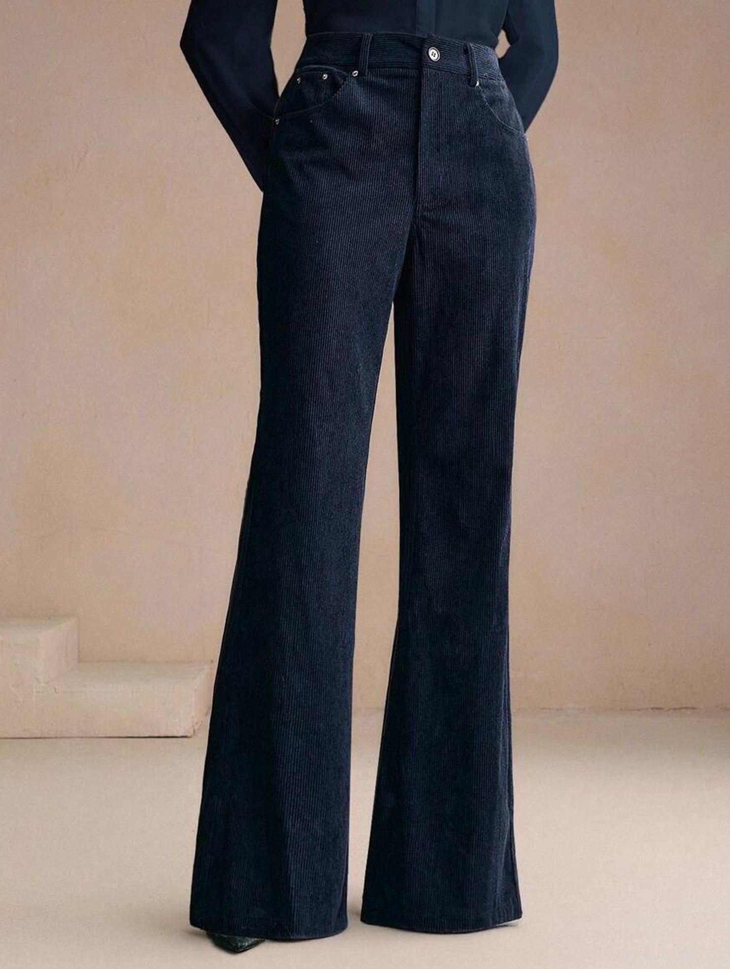 Corduroy High Waist Slim Flare Pants