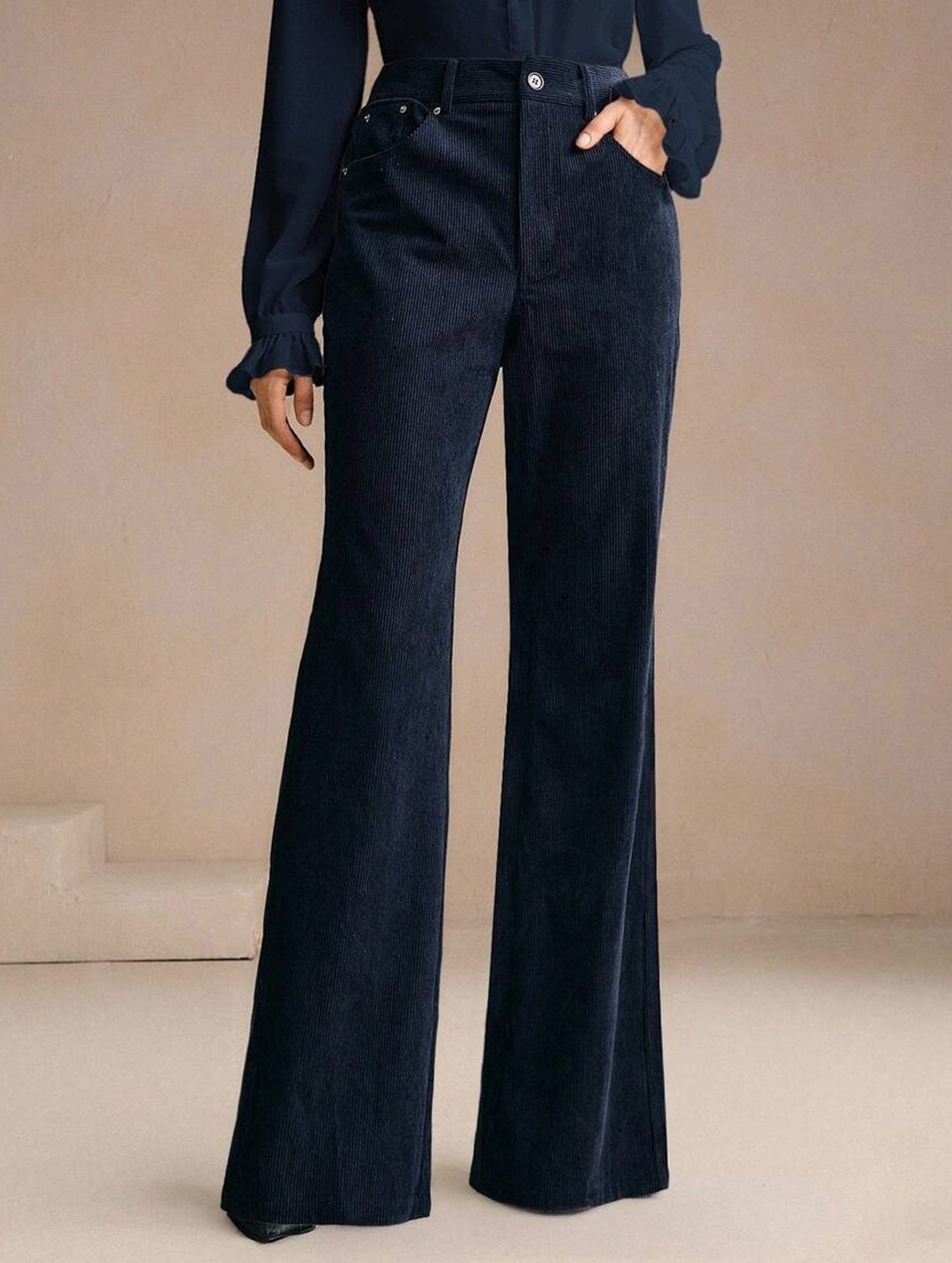 Corduroy High Waist Slim Flare Pants