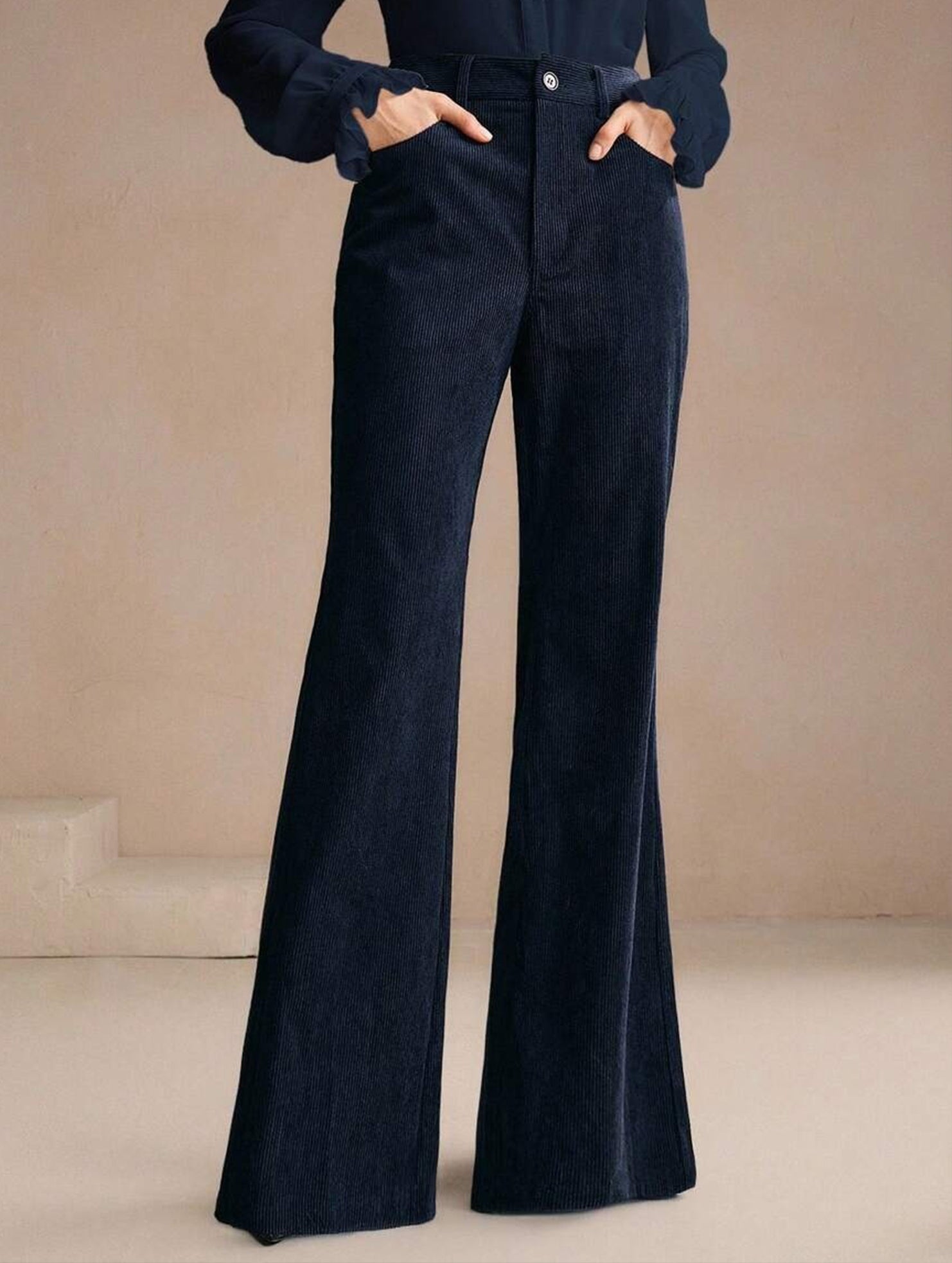 Corduroy High Waist Slim Flare Pants