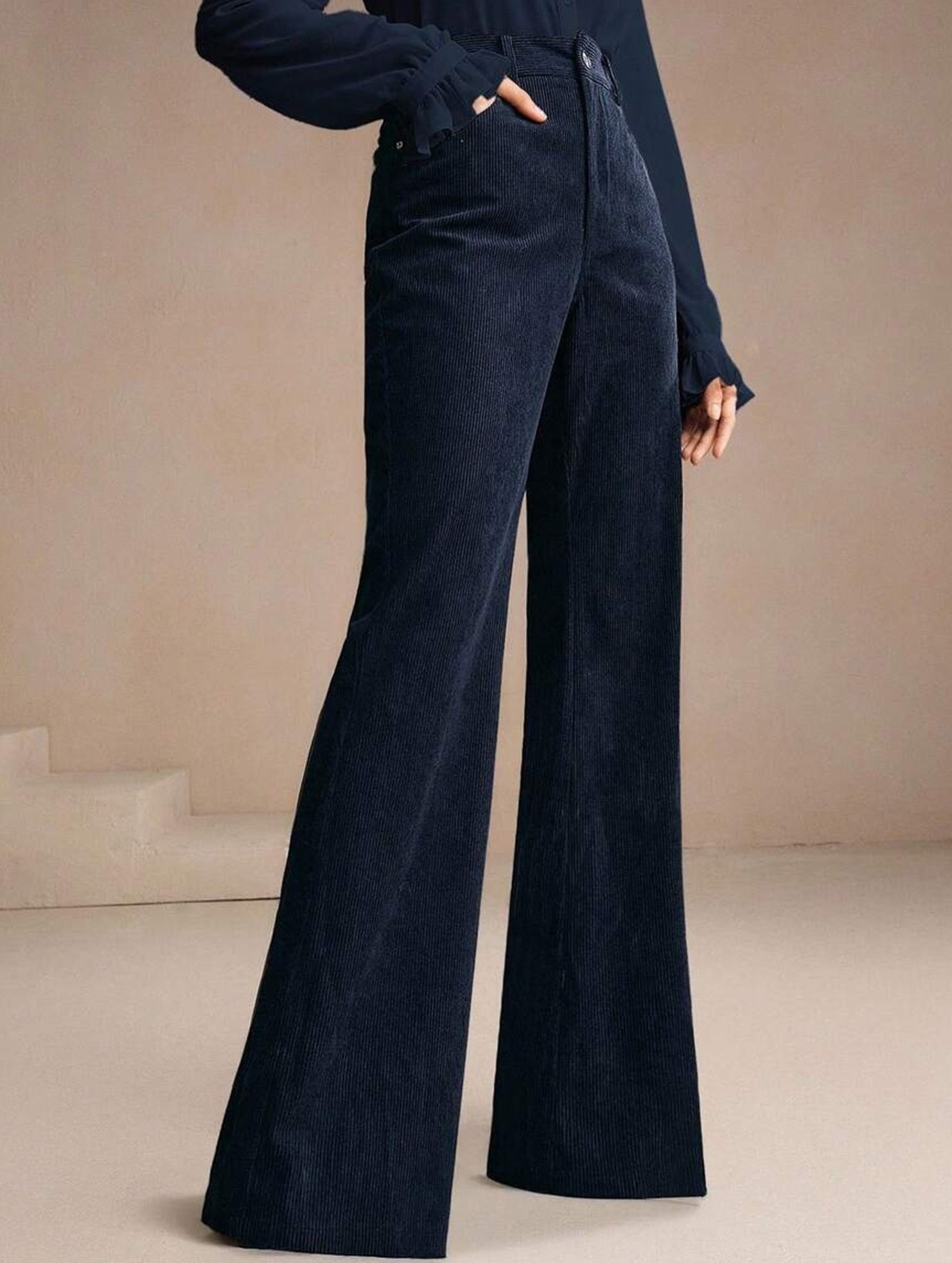 Corduroy High Waist Slim Flare Pants