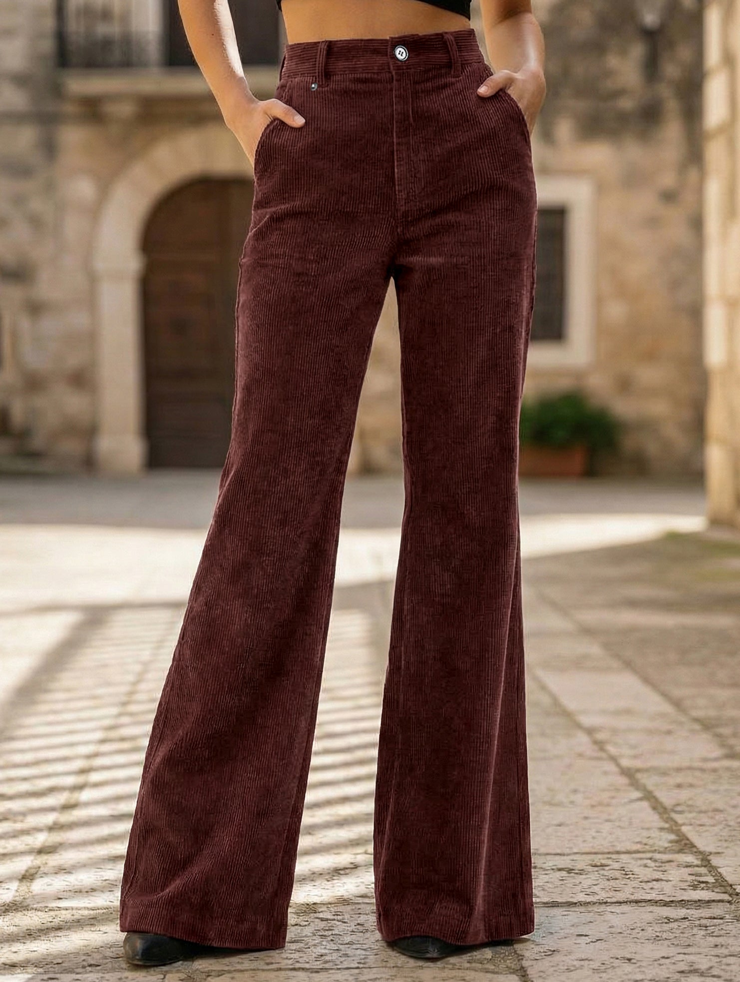 Corduroy High Waist Slim Flare Pants
