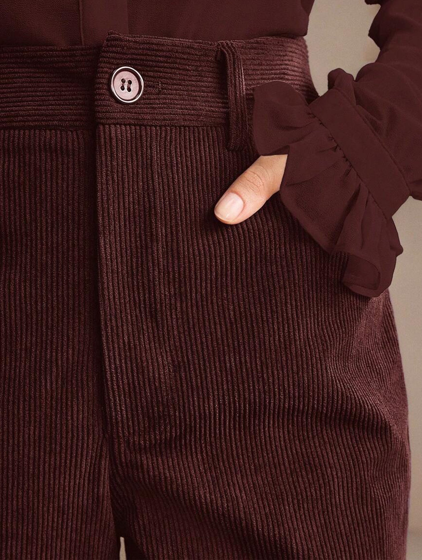 Corduroy High Waist Slim Flare Pants