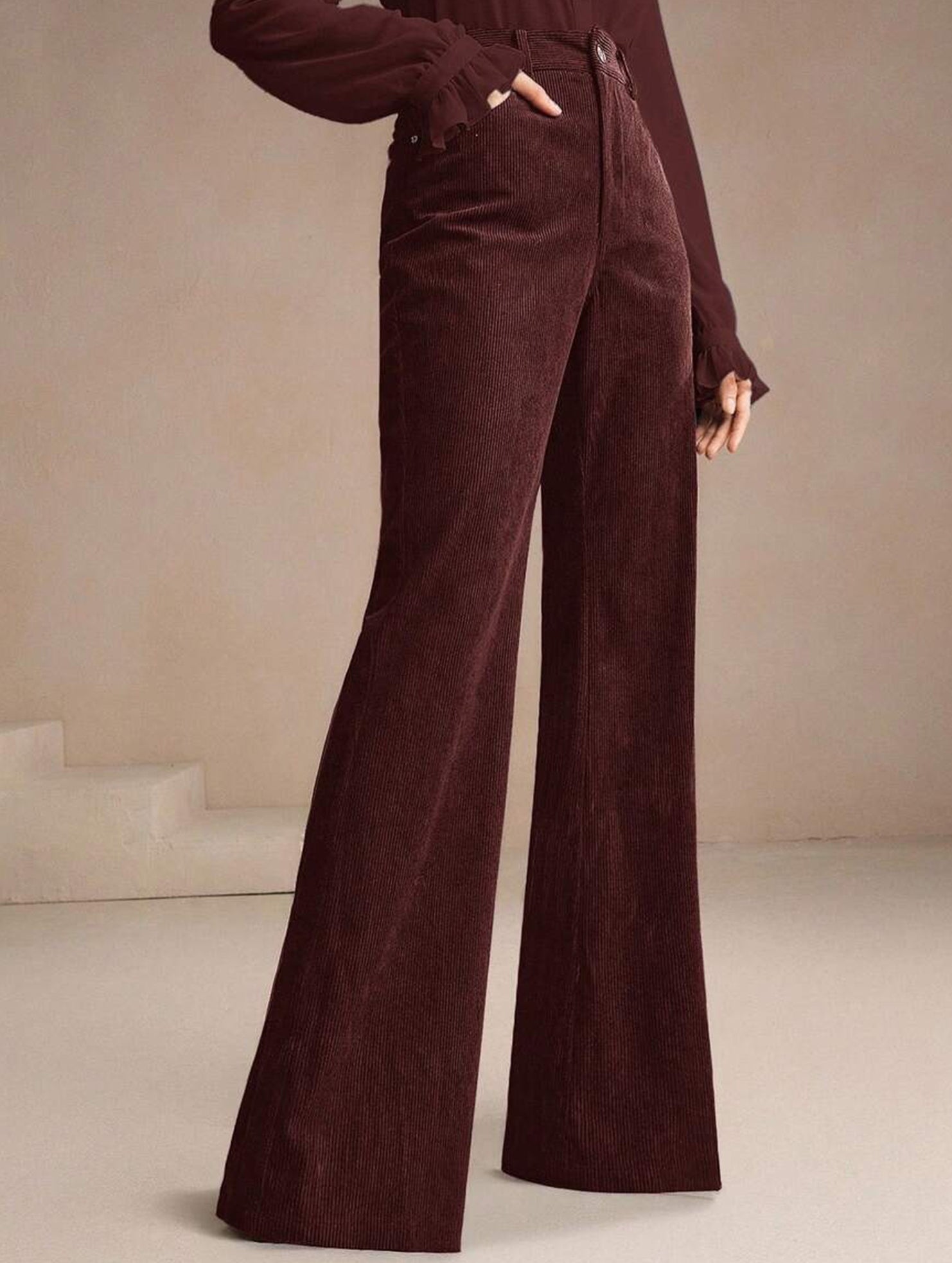Corduroy High Waist Slim Flare Pants