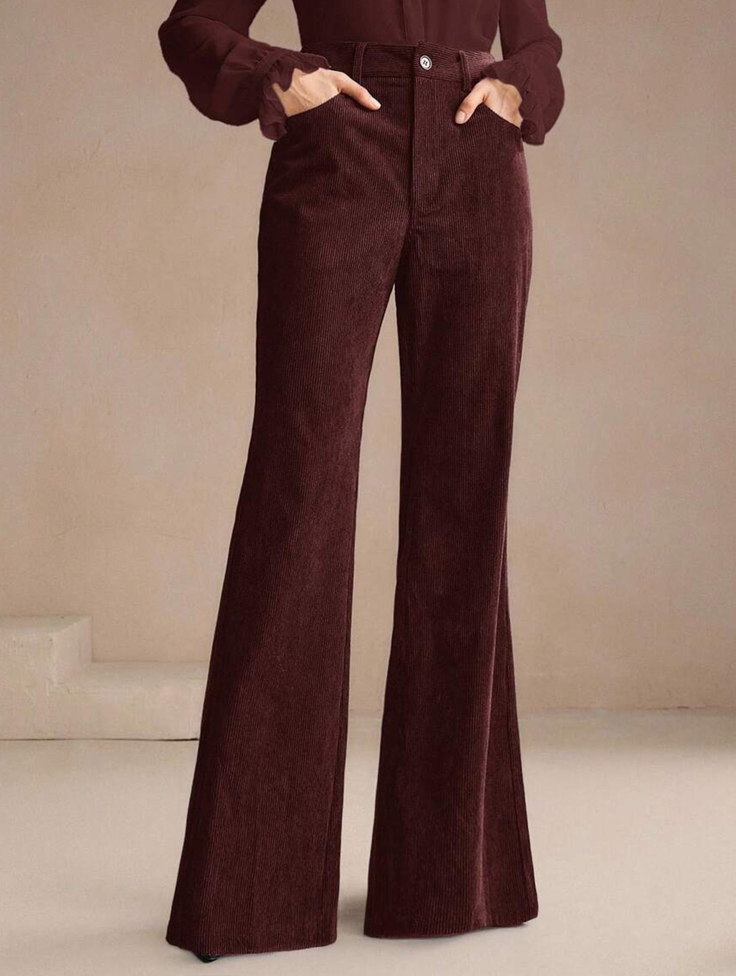Corduroy High Waist Slim Flare Pants