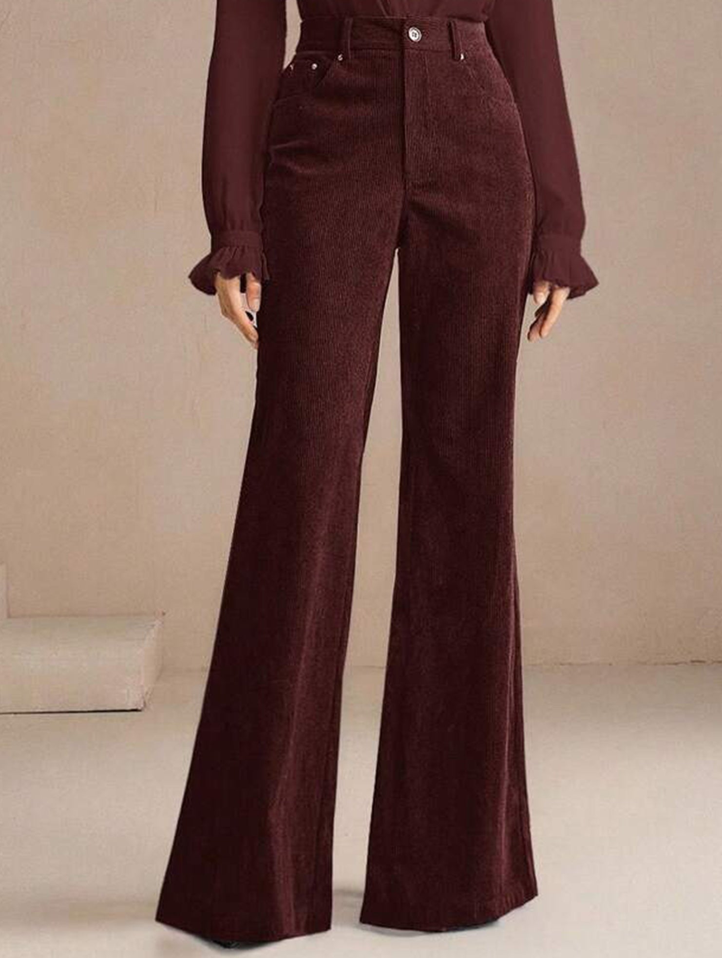 Corduroy High Waist Slim Flare Pants