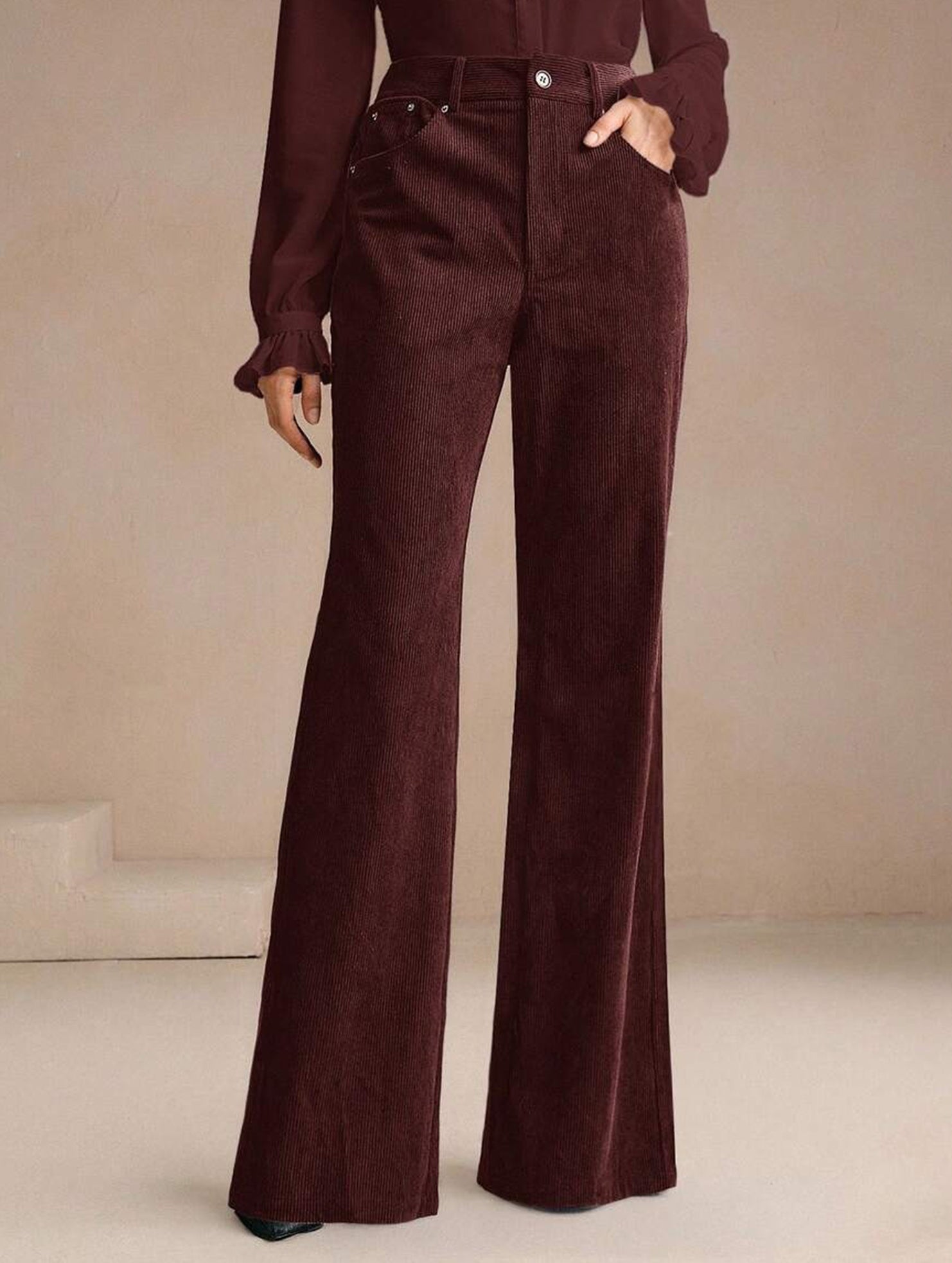 Corduroy High Waist Slim Flare Pants