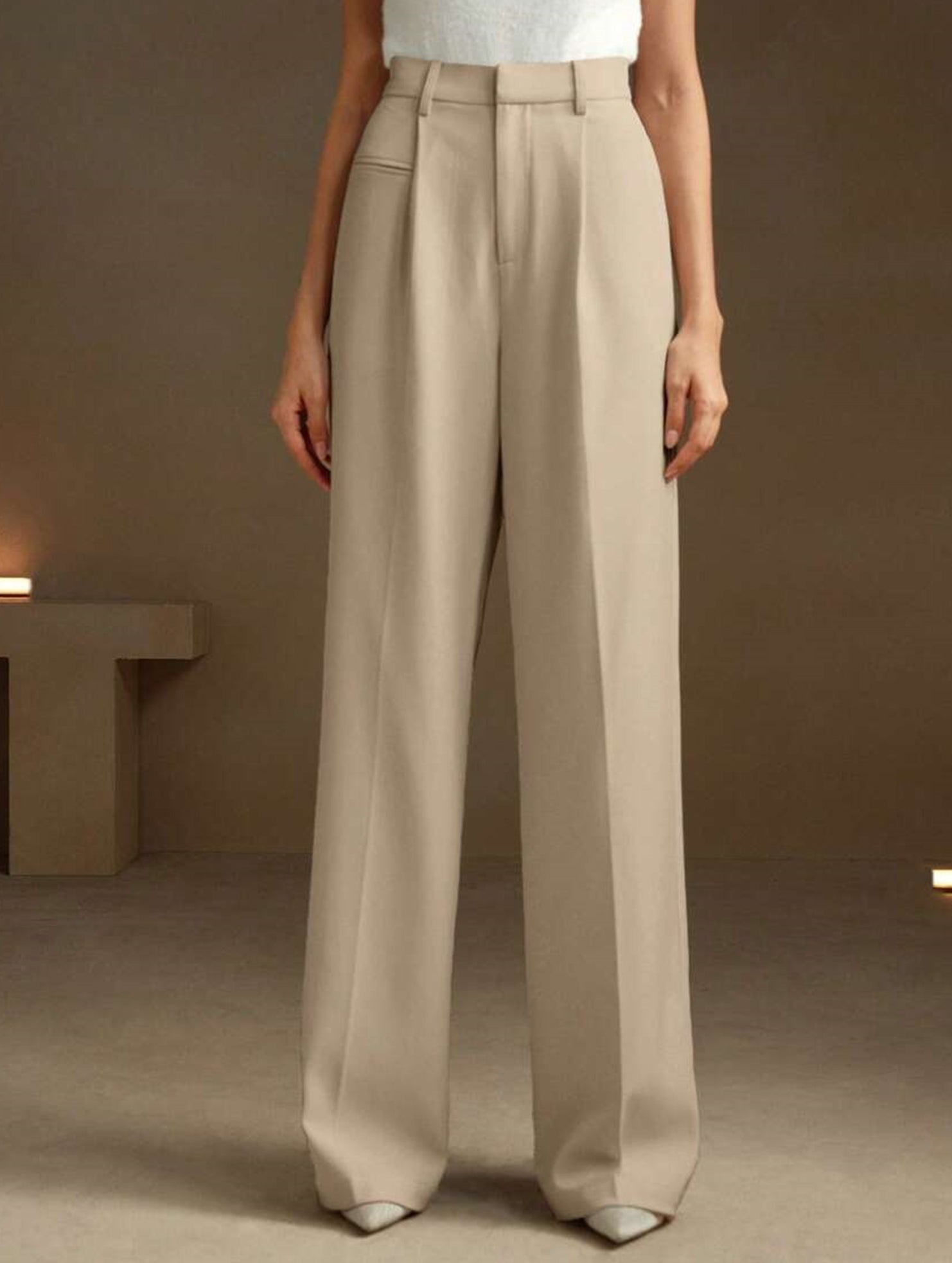 High Waist Straight Wide Leg Office Pants