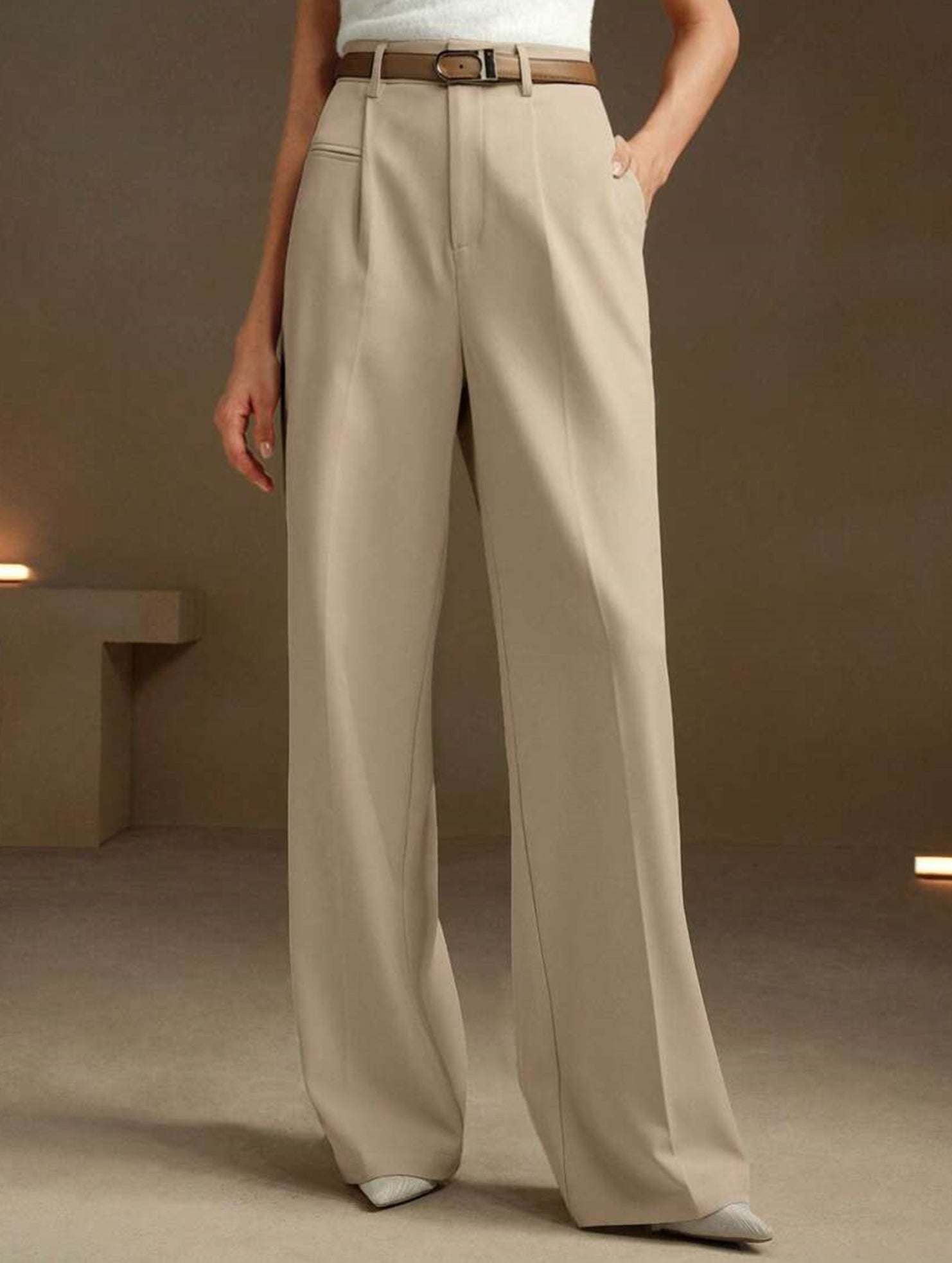 High Waist Straight Wide Leg Office Pants