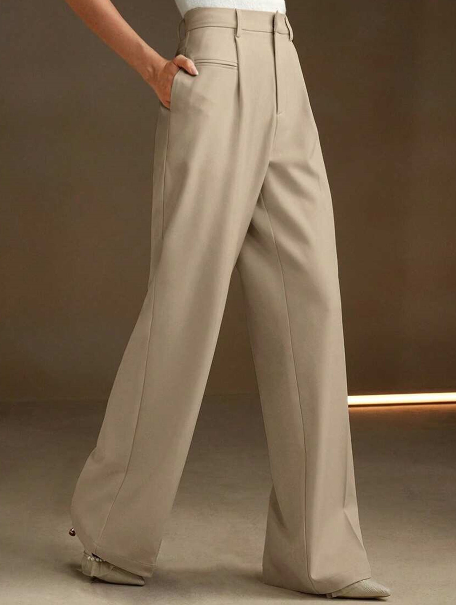 High Waist Straight Wide Leg Office Pants