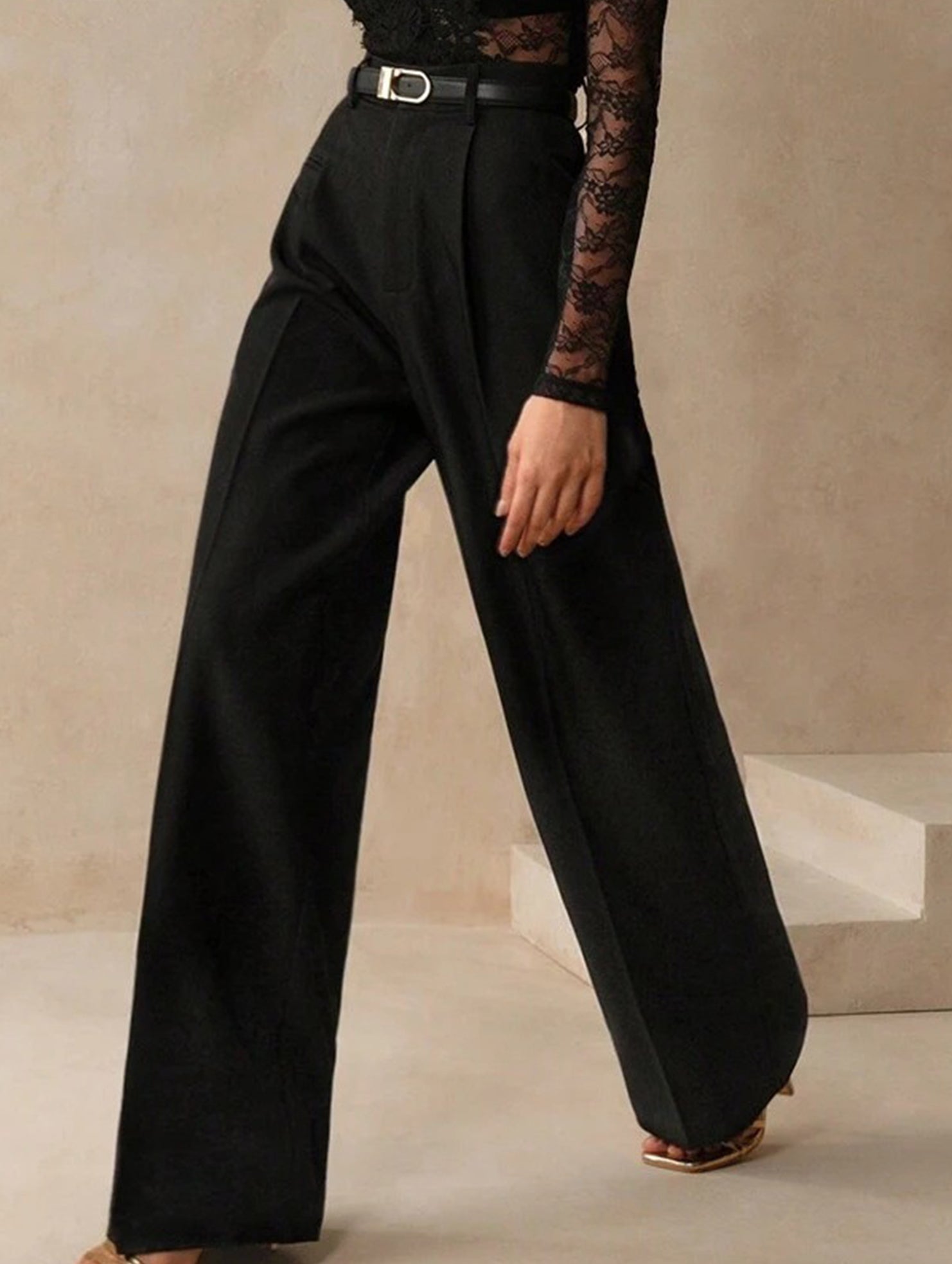 High Waist Straight Wide Leg Office Pants