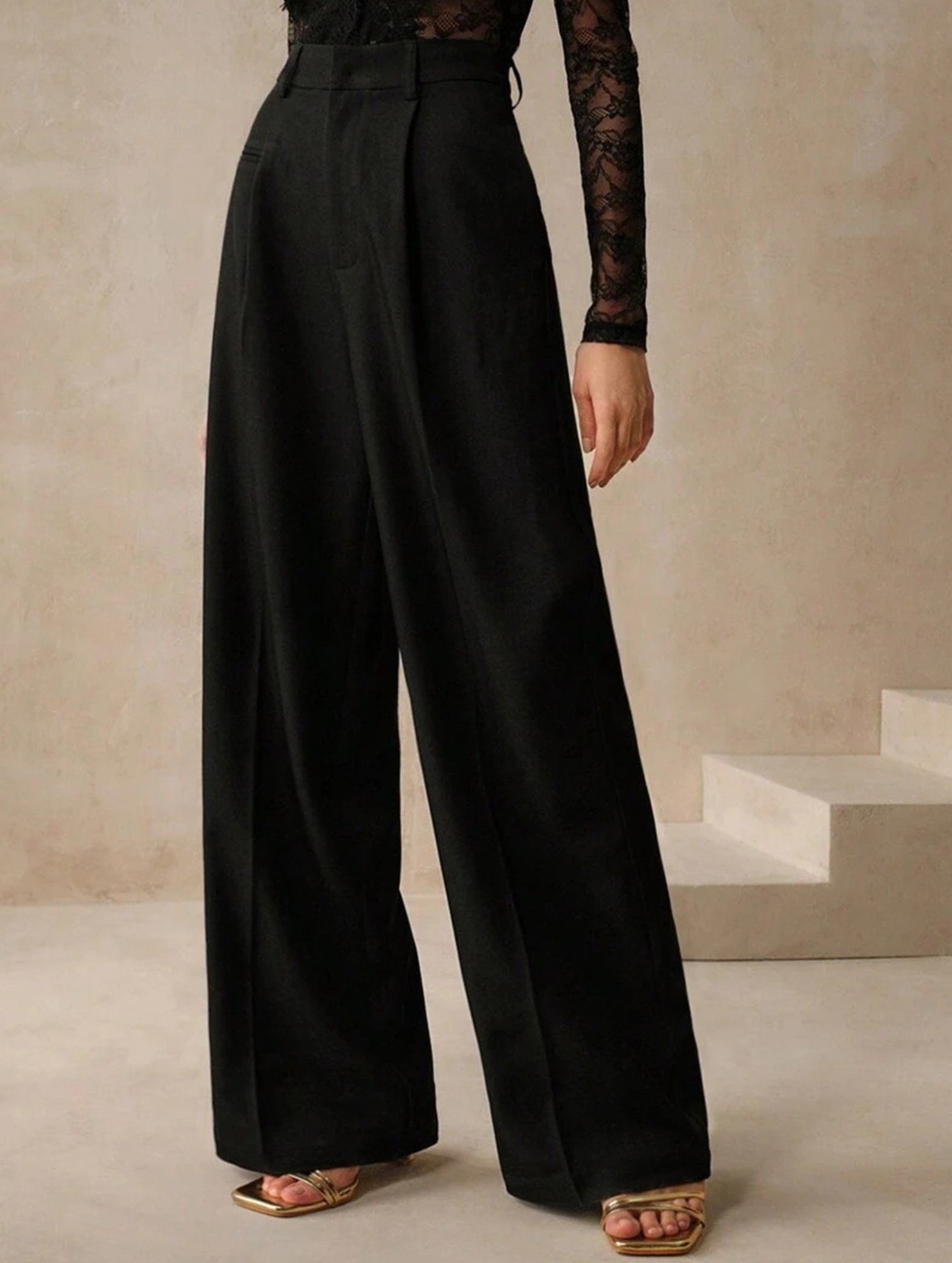 High Waist Straight Wide Leg Office Pants