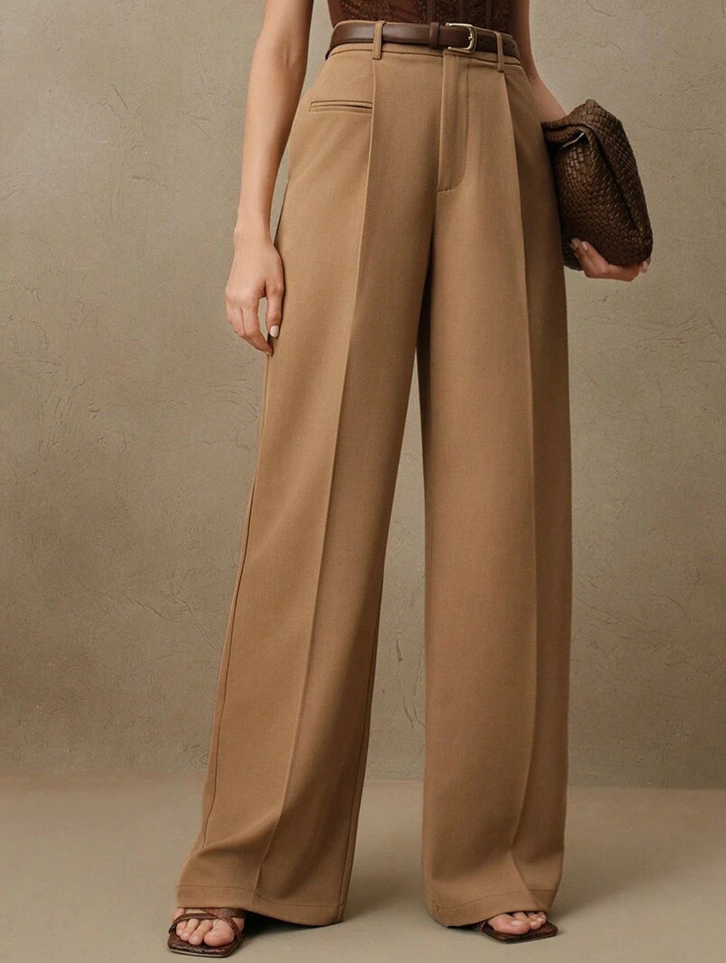 High Waist Straight Wide Leg Office Pants