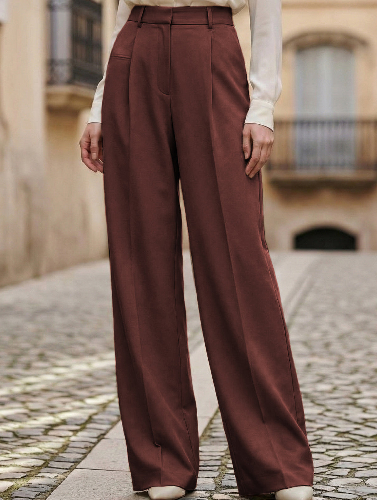 High Waist Straight Wide Leg Office Pants