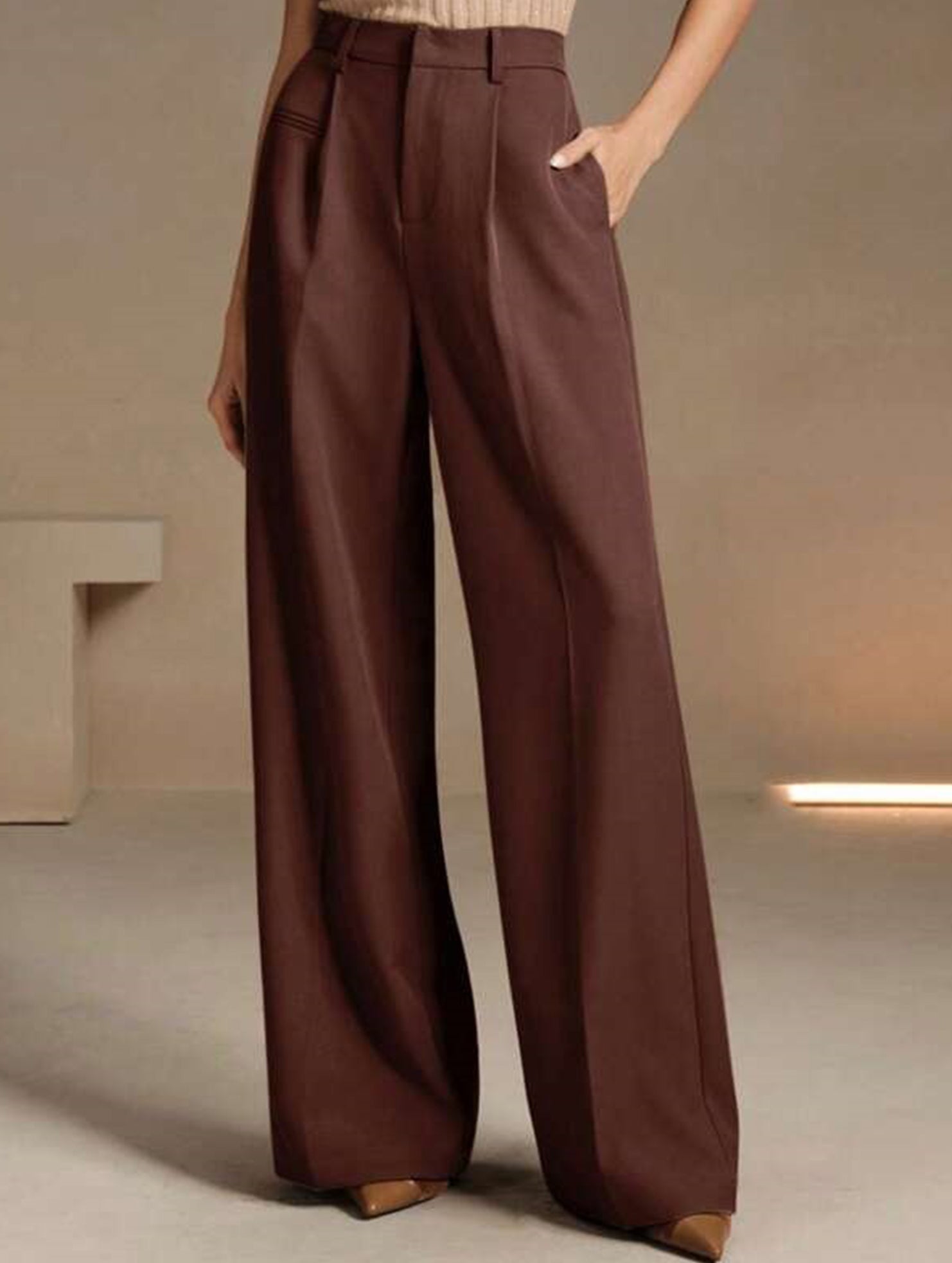 High Waist Straight Wide Leg Office Pants