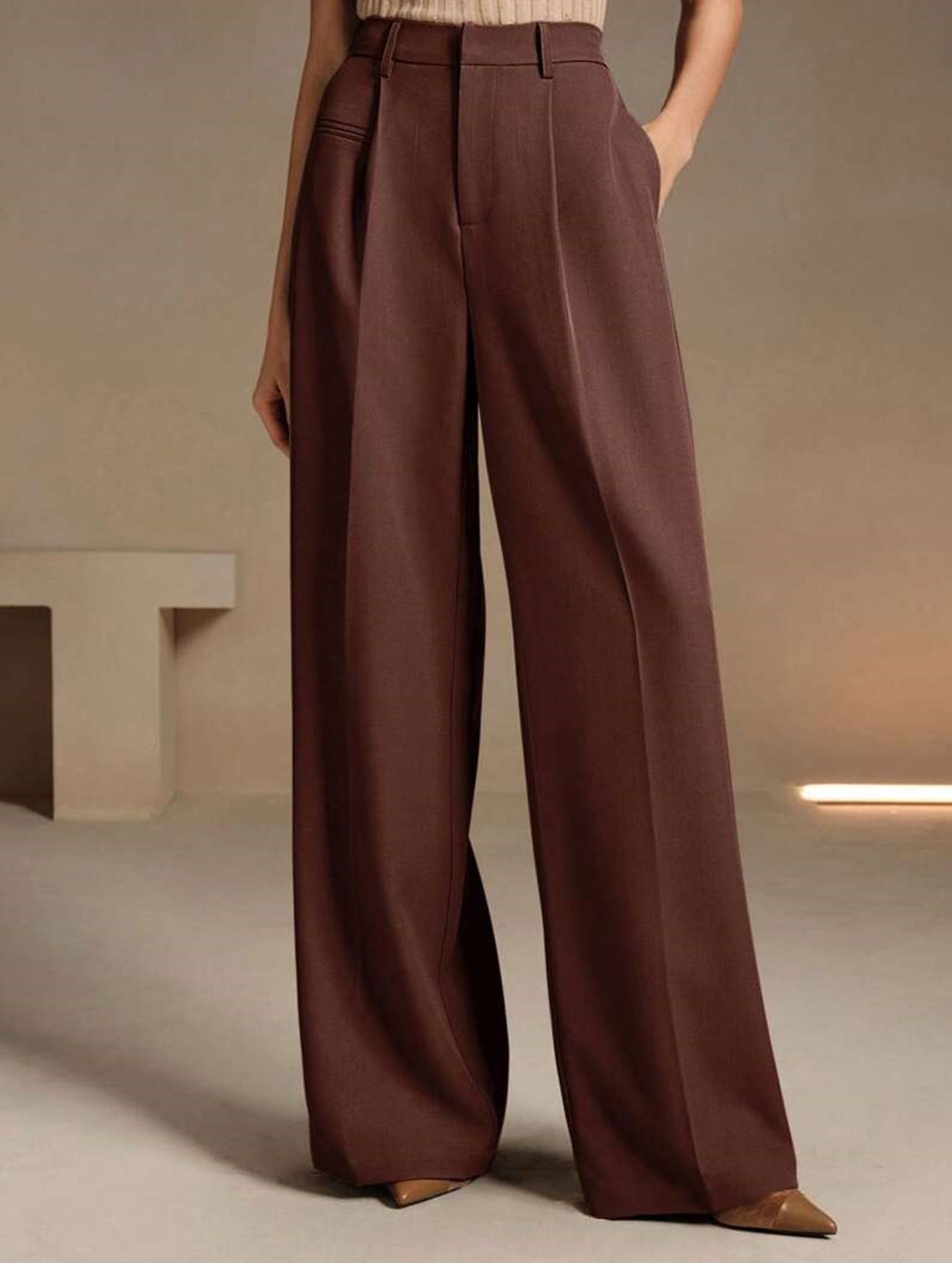 High Waist Straight Wide Leg Office Pants