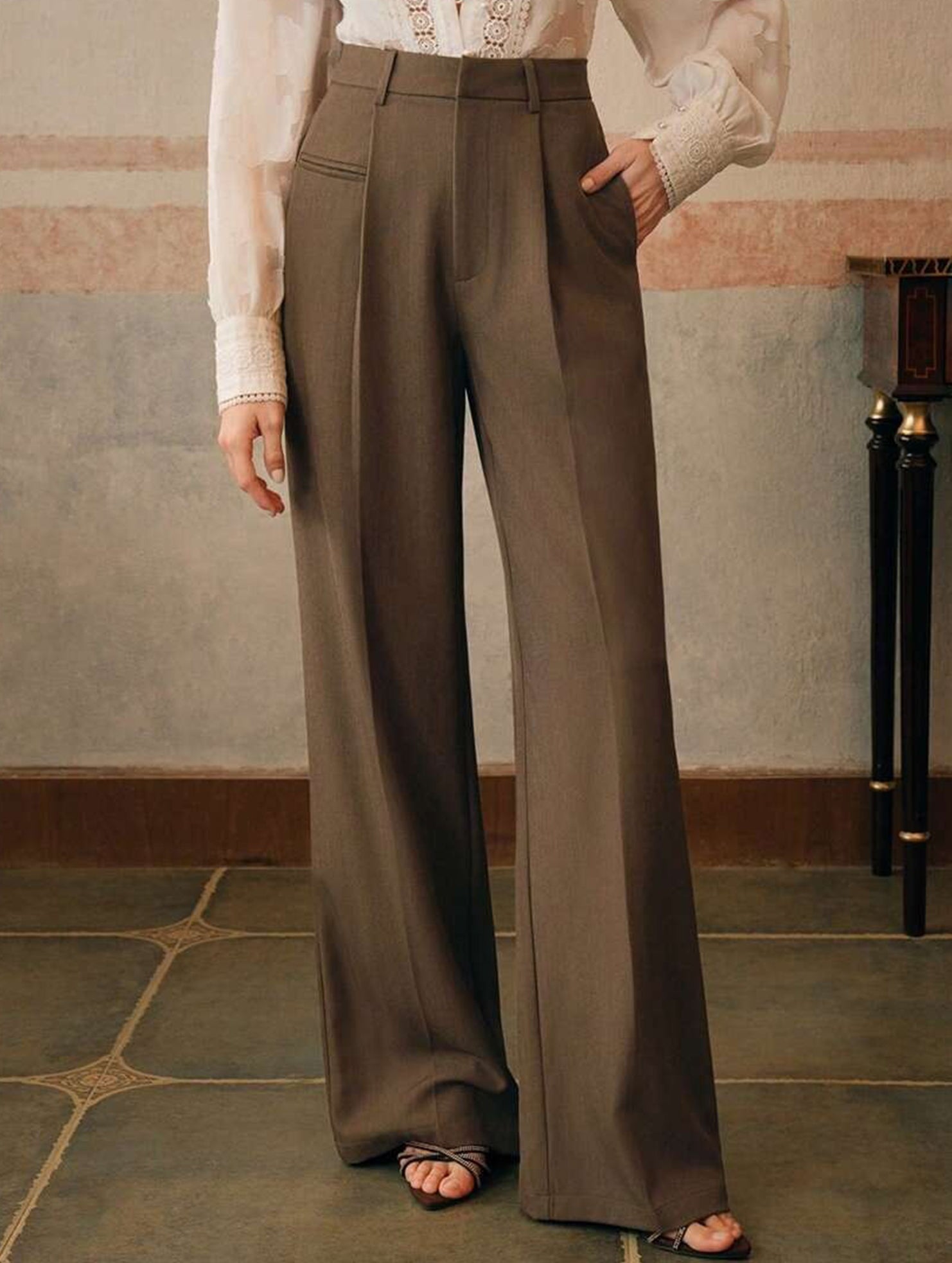 High Waist Straight Wide Leg Office Pants
