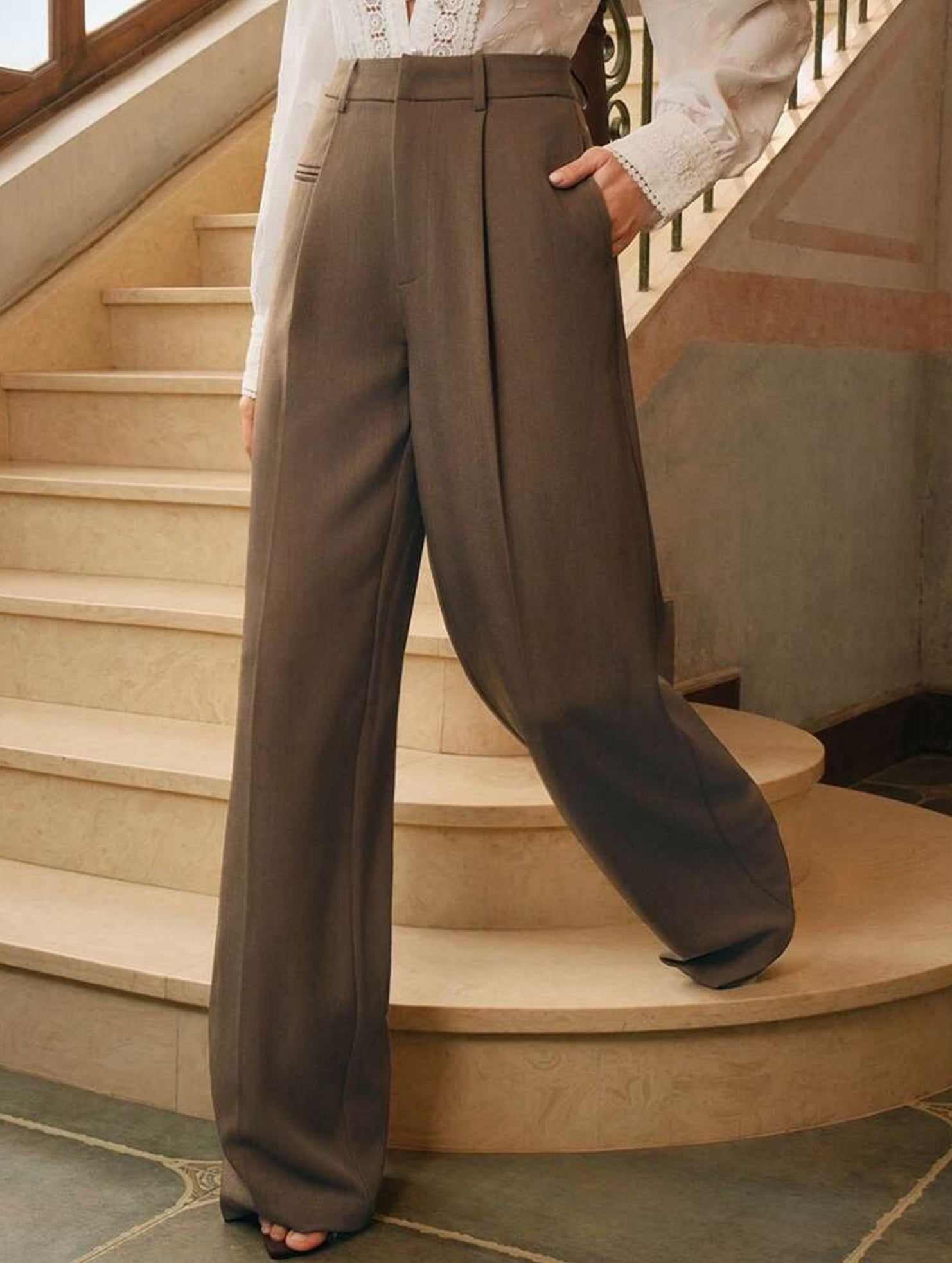 High Waist Straight Wide Leg Office Pants