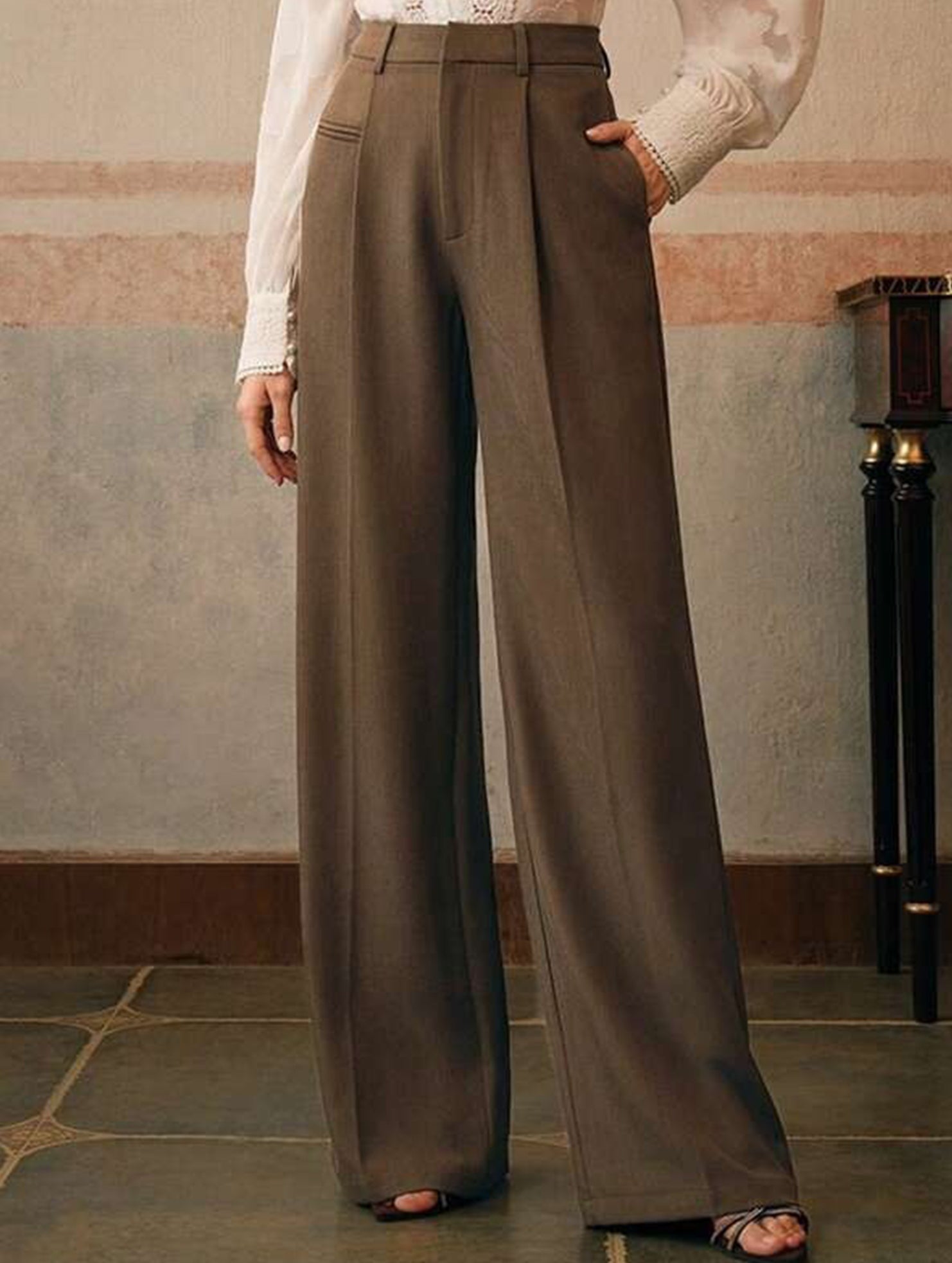 High Waist Straight Wide Leg Office Pants