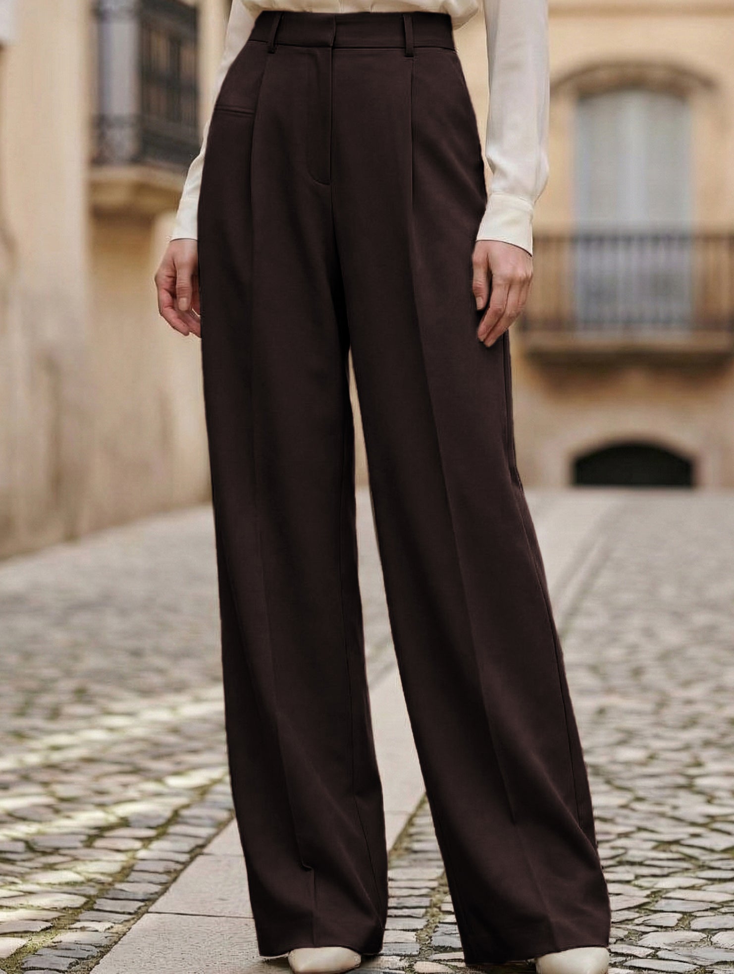 High Waist Straight Wide Leg Office Pants