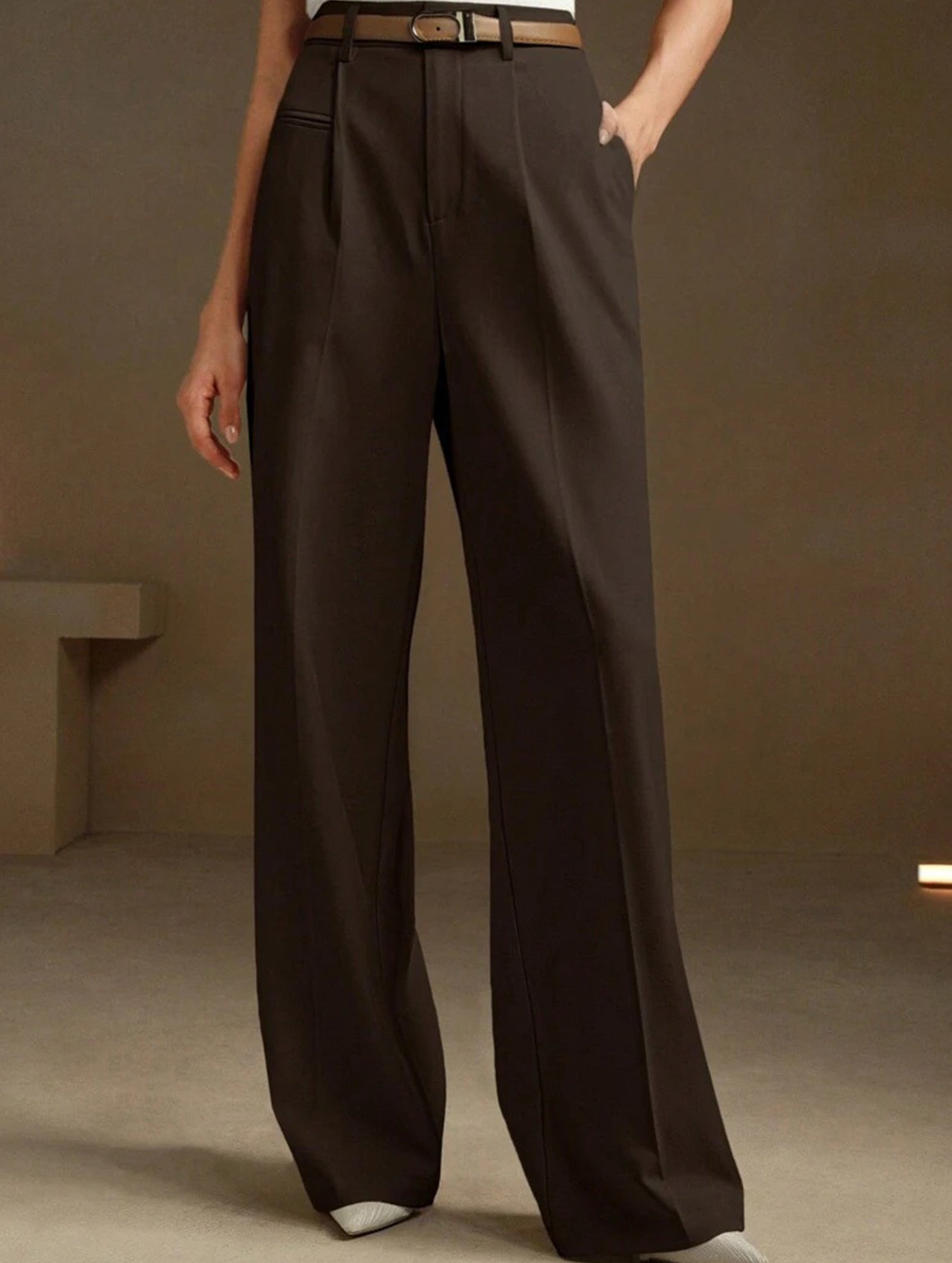 High Waist Straight Wide Leg Office Pants
