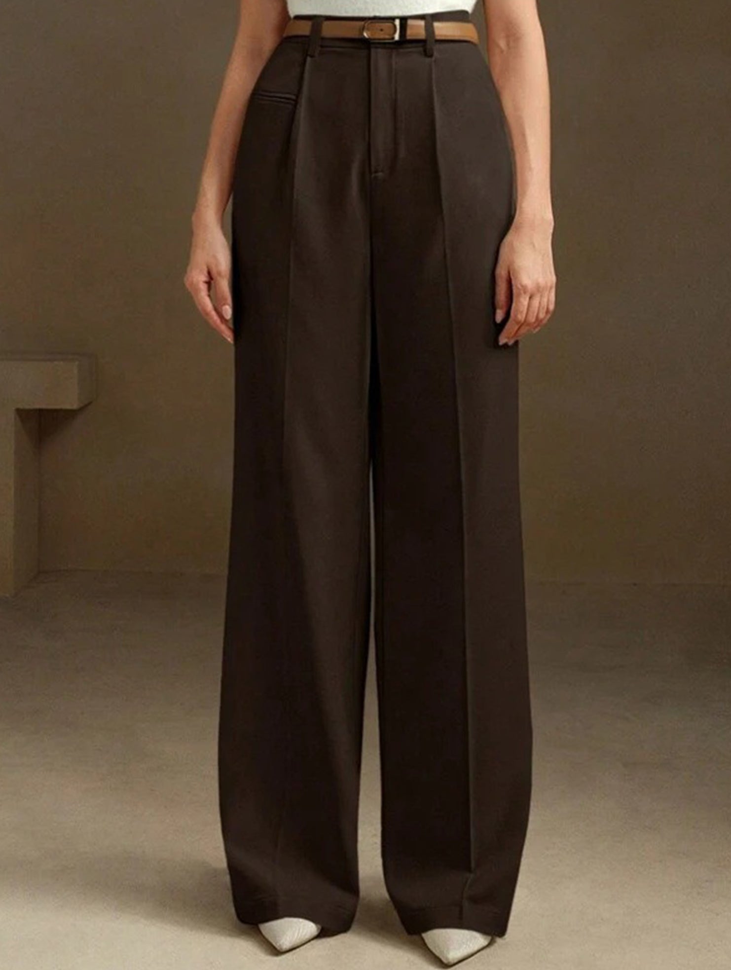 High Waist Straight Wide Leg Office Pants