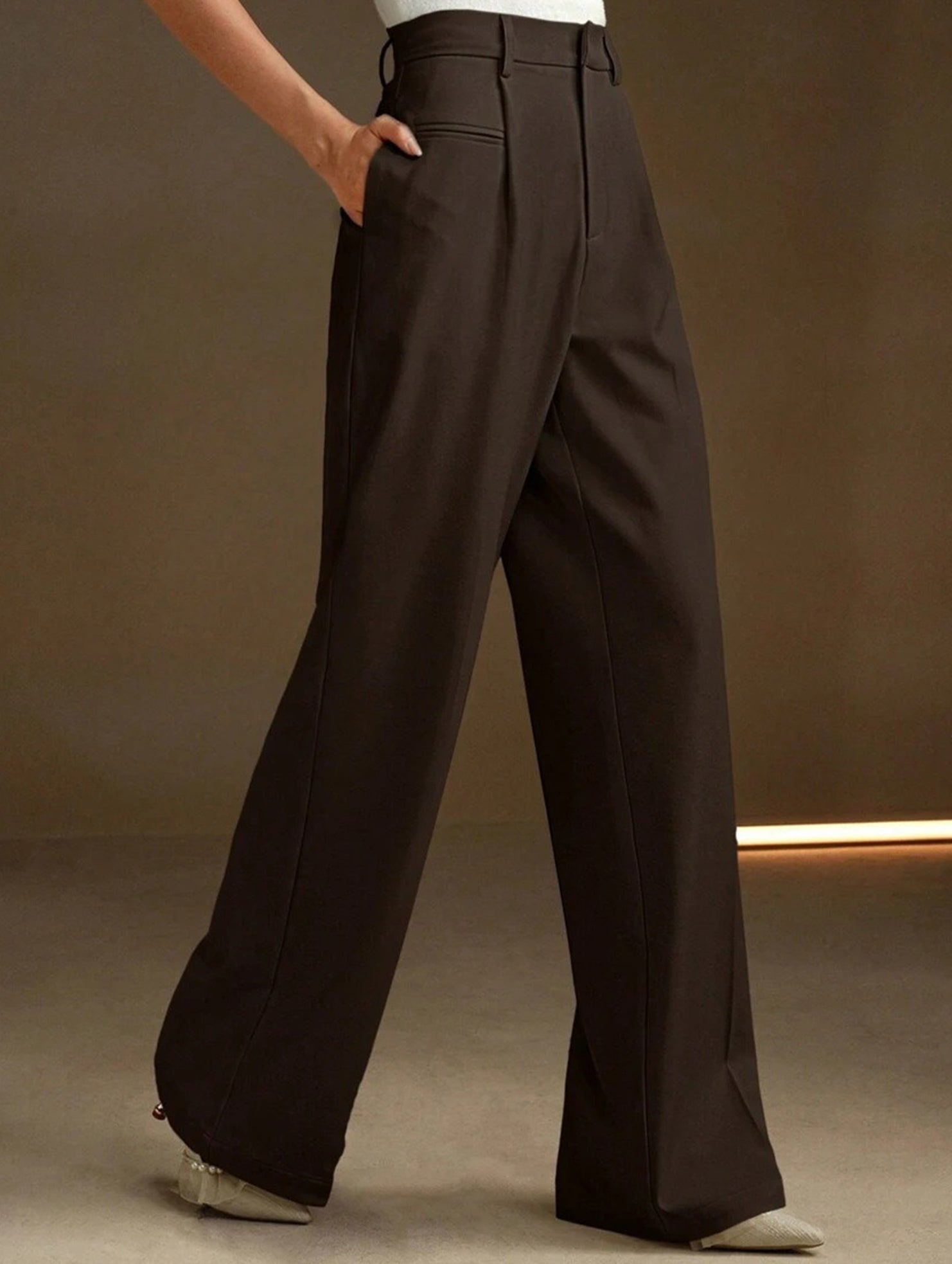 High Waist Straight Wide Leg Office Pants