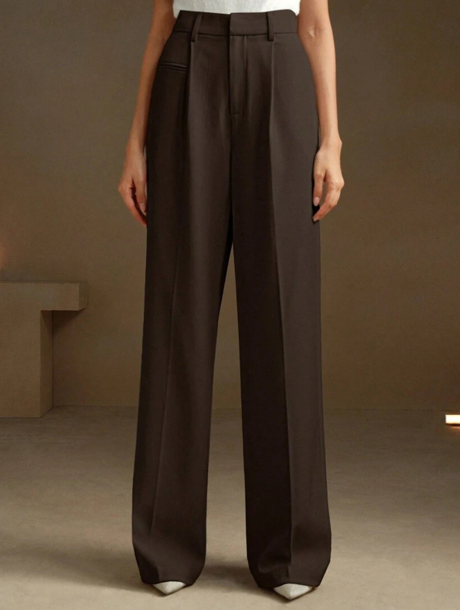 High Waist Straight Wide Leg Office Pants