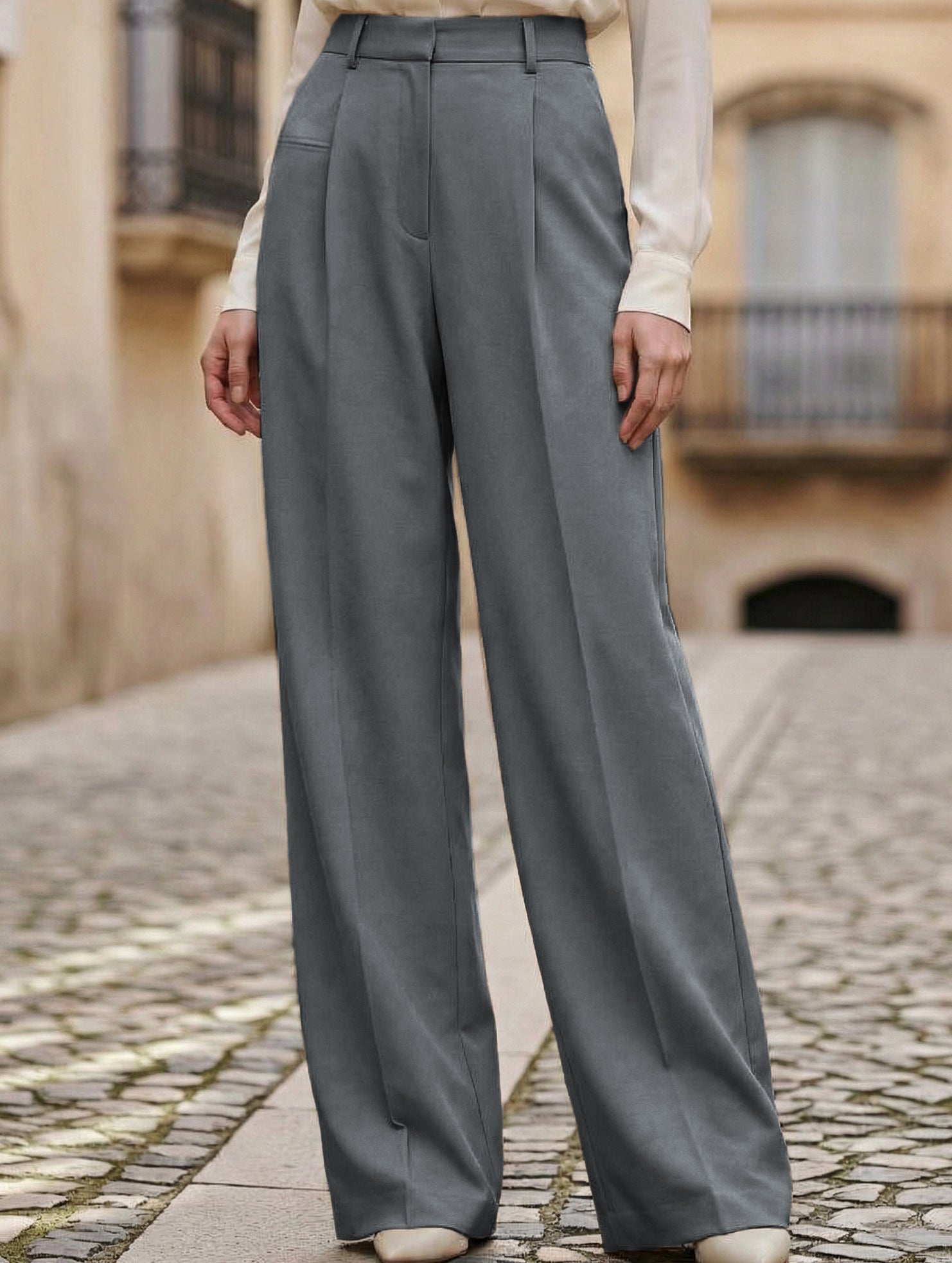 High Waist Straight Wide Leg Office Pants