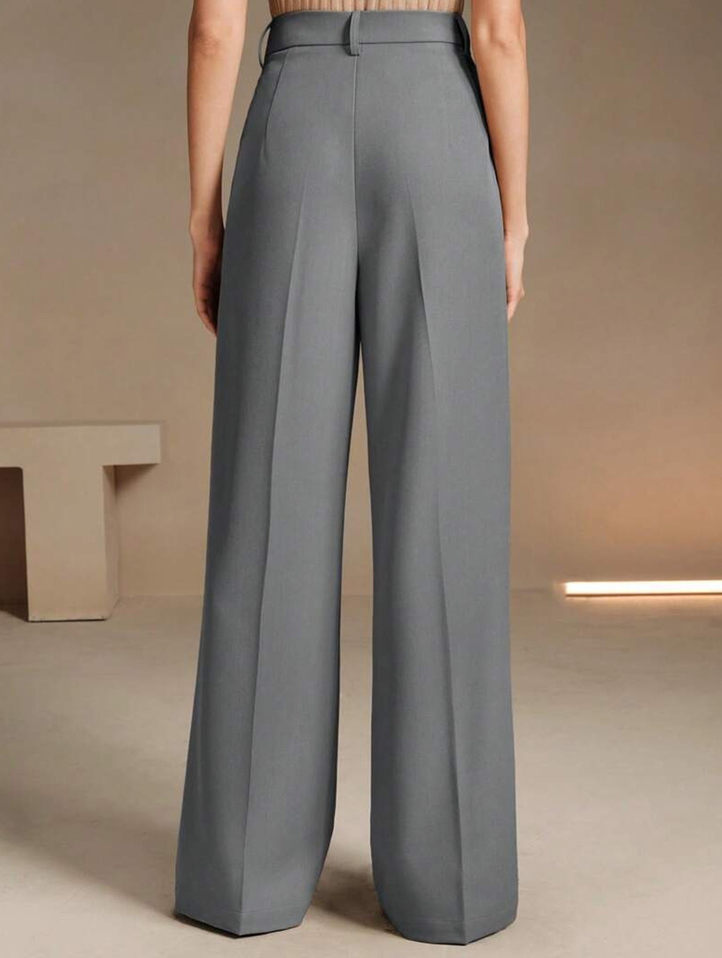 High Waist Straight Wide Leg Office Pants