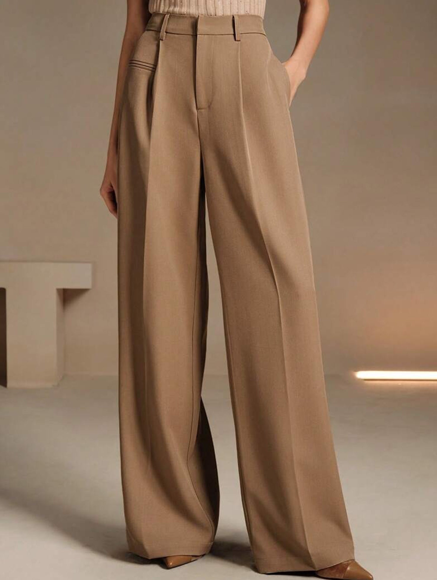 High Waist Straight Wide Leg Office Pants