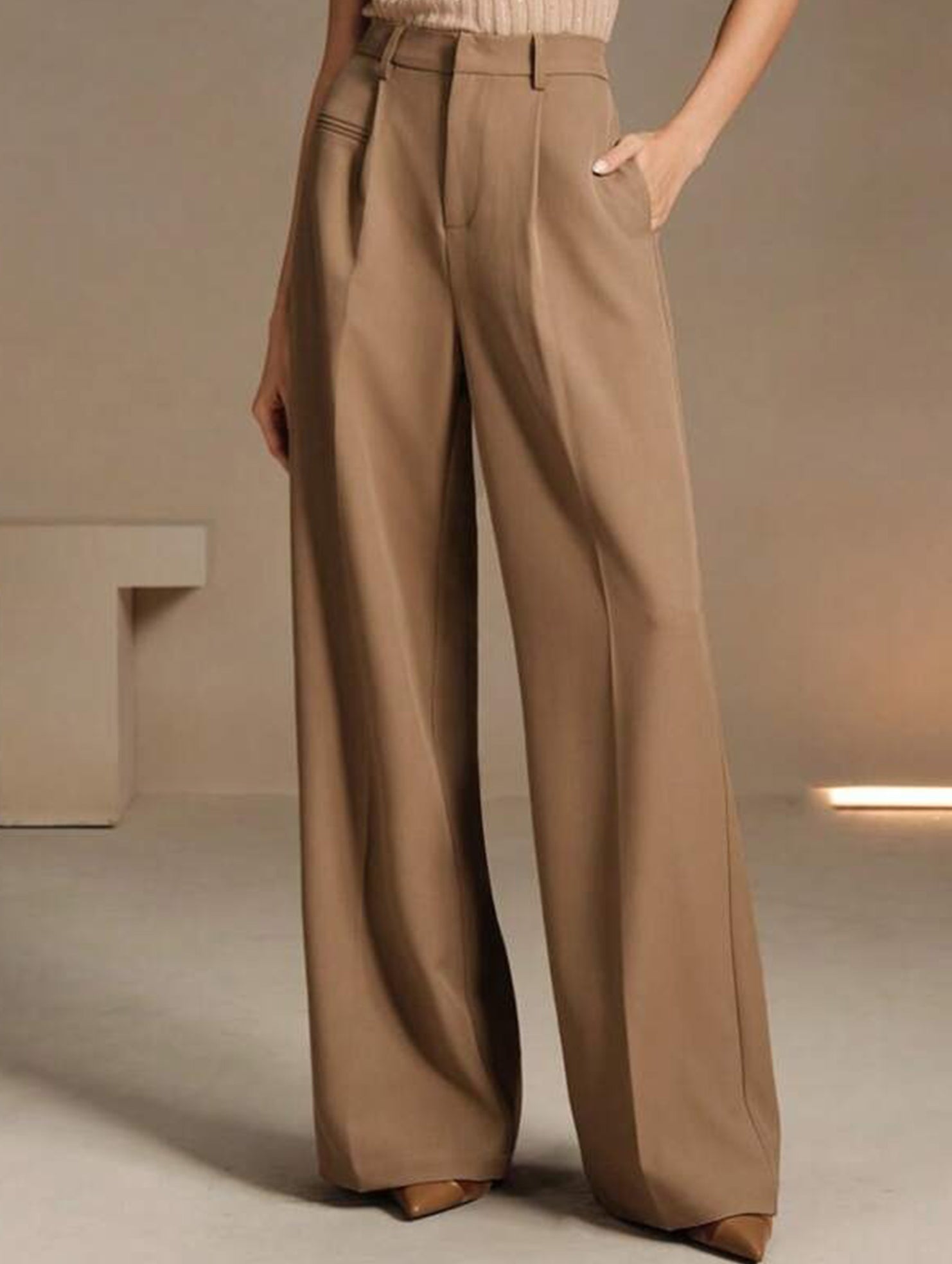 High Waist Straight Wide Leg Office Pants