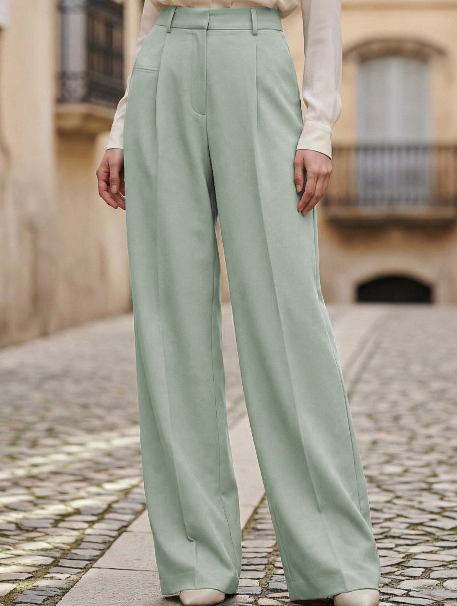 High Waist Straight Wide Leg Office Pants