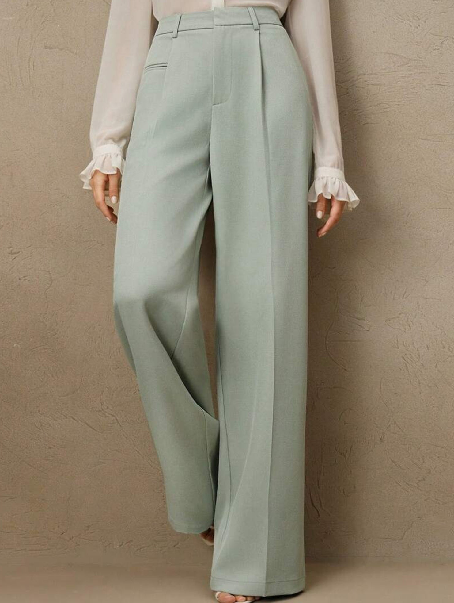 High Waist Straight Wide Leg Office Pants