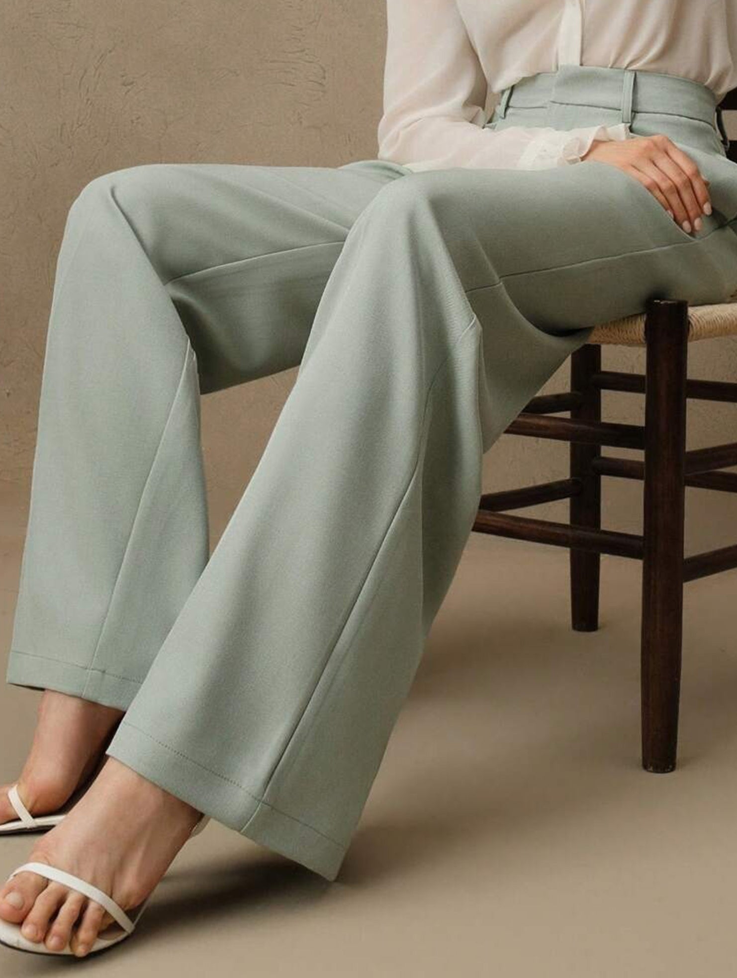 High Waist Straight Wide Leg Office Pants