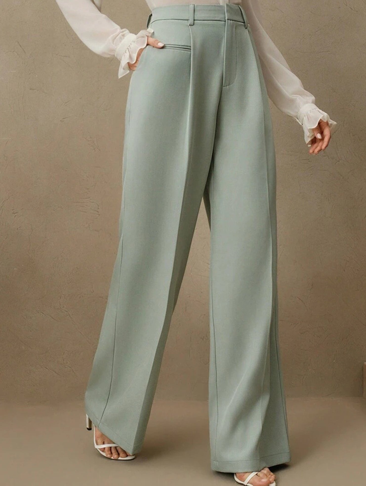 High Waist Straight Wide Leg Office Pants