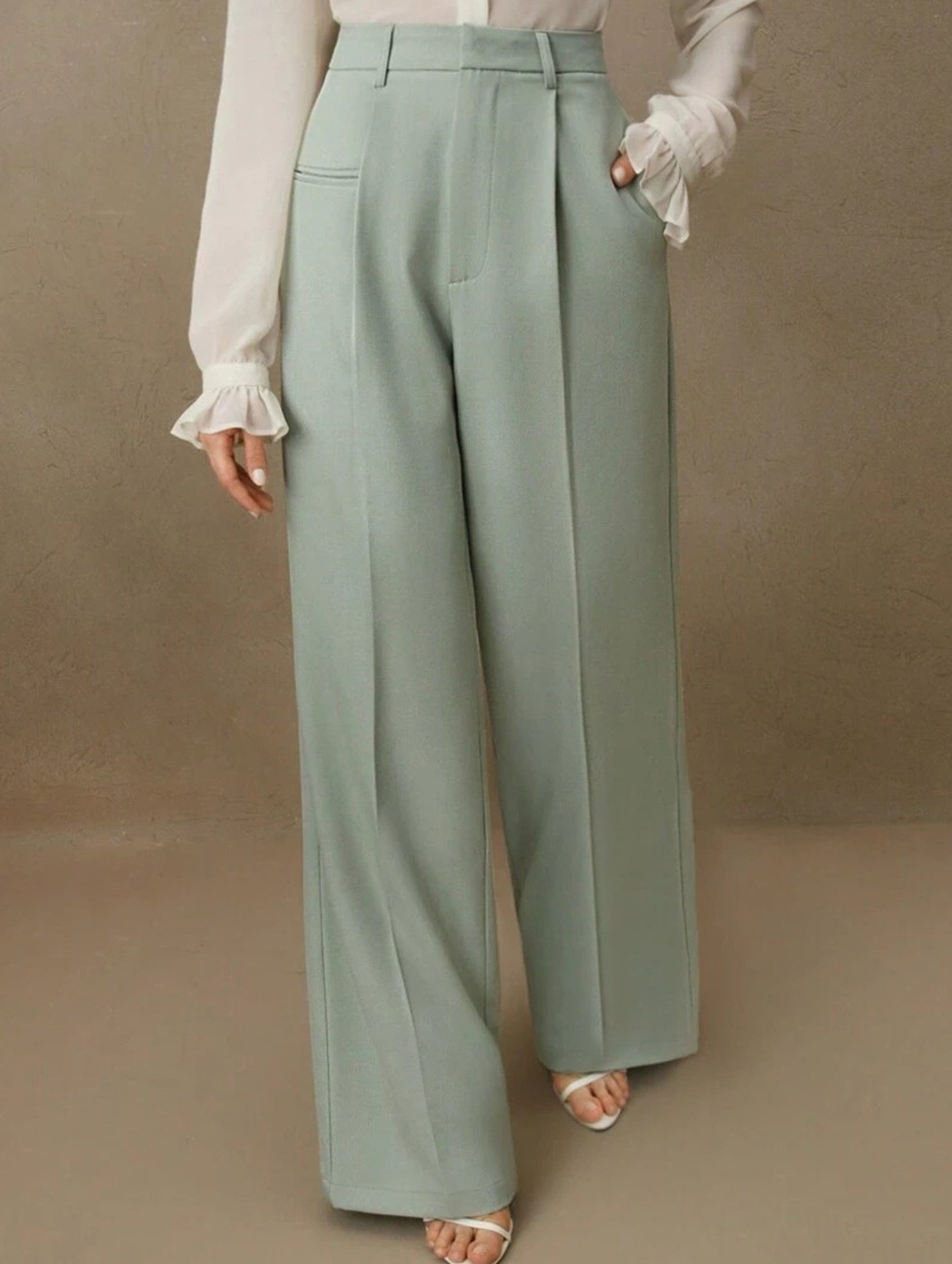 High Waist Straight Wide Leg Office Pants