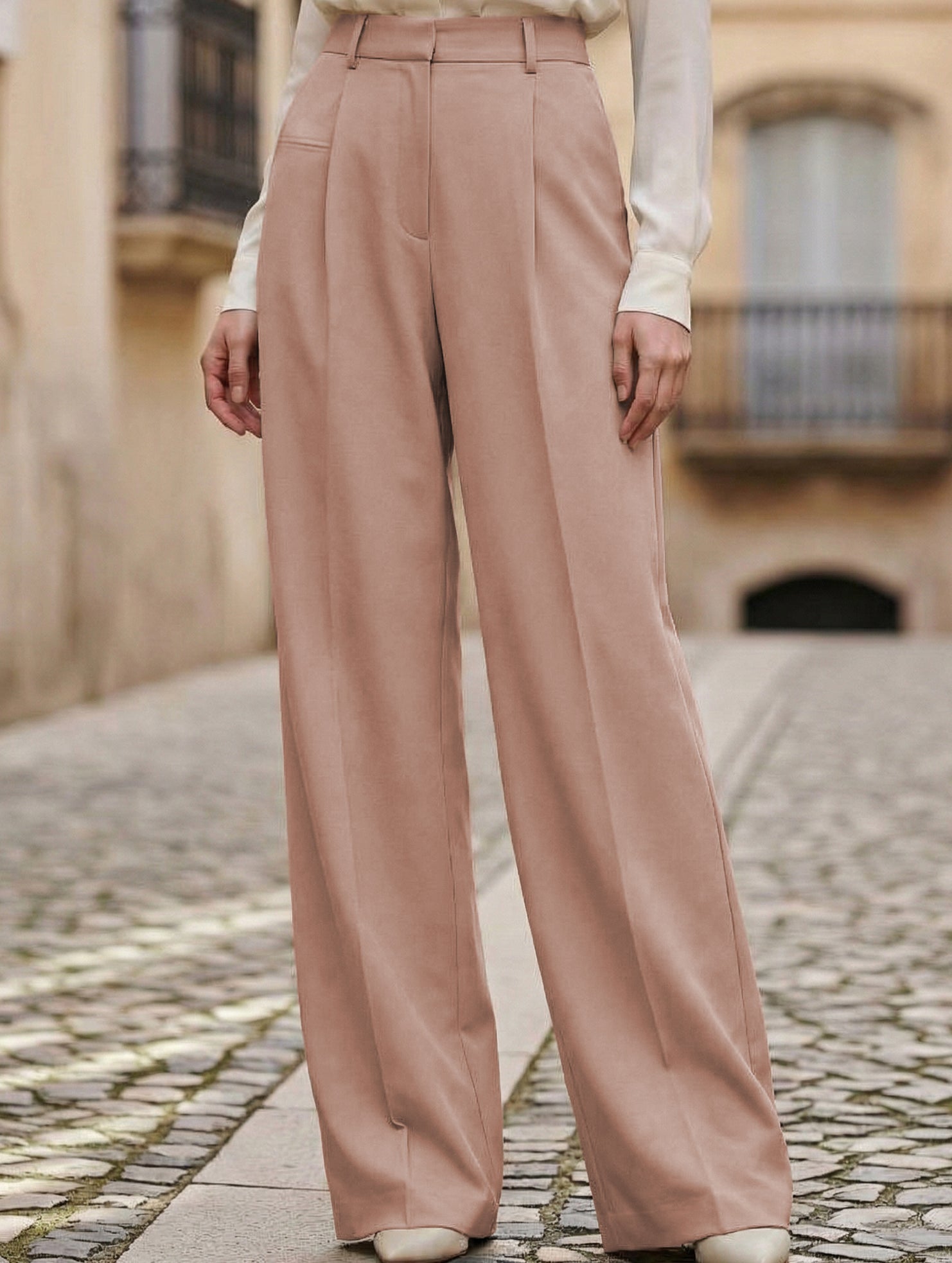 High Waist Straight Wide Leg Office Pants