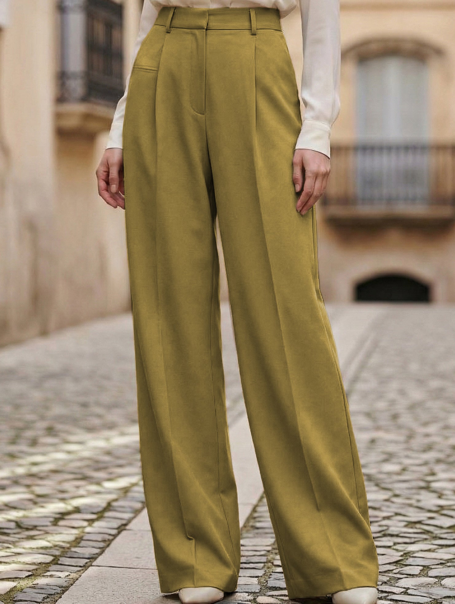 High Waist Straight Wide Leg Office Pants