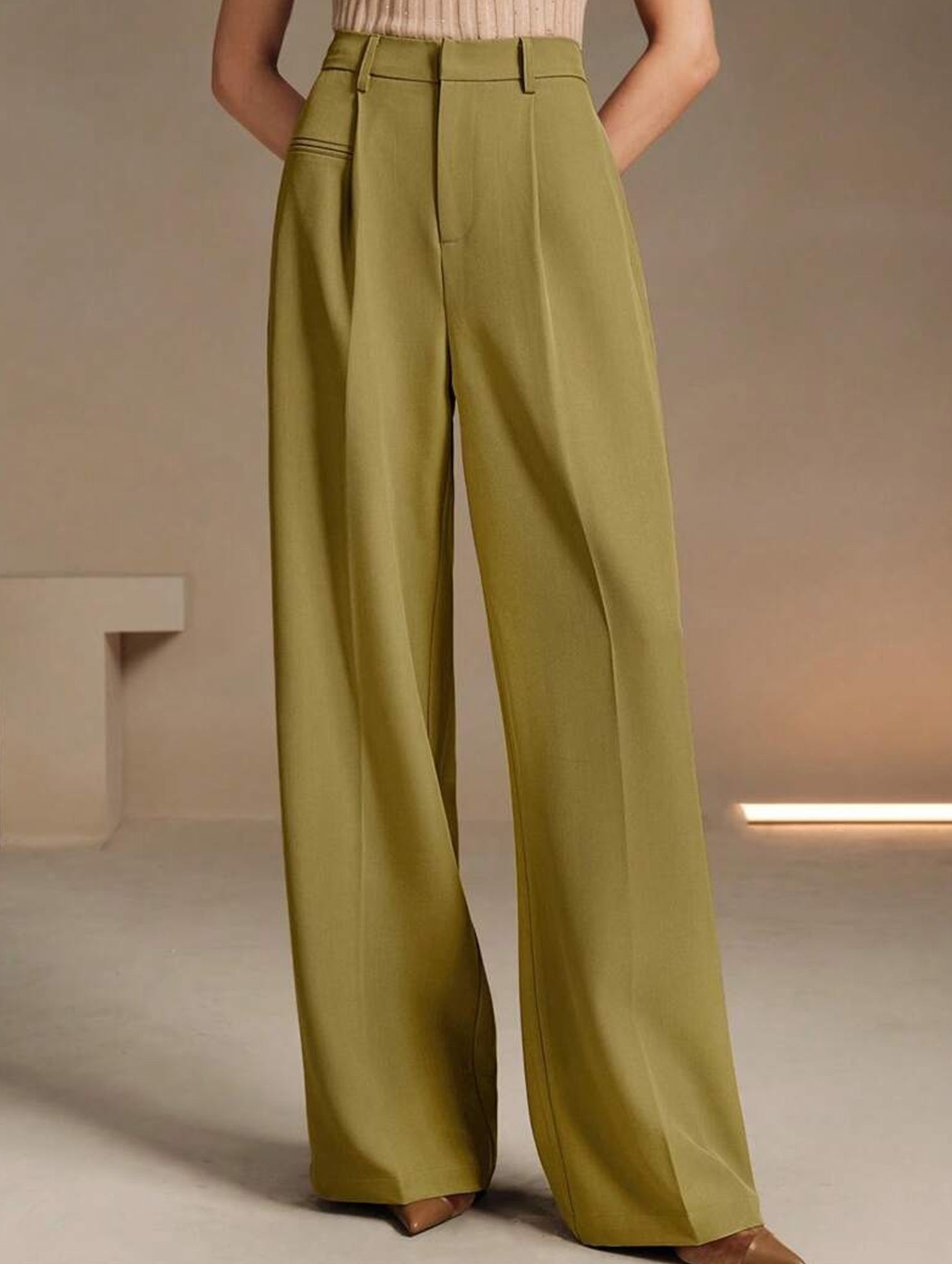 High Waist Straight Wide Leg Office Pants