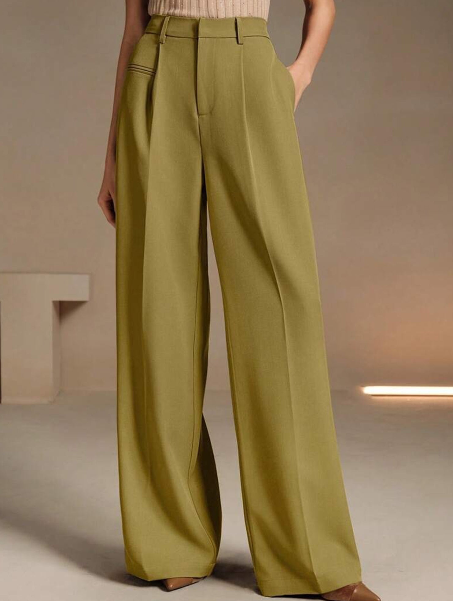 High Waist Straight Wide Leg Office Pants