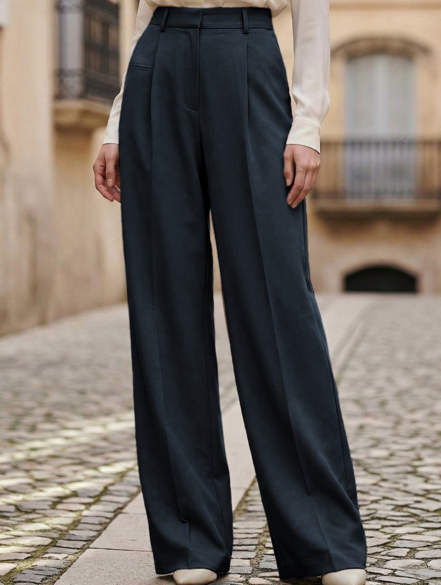 High Waist Straight Wide Leg Office Pants