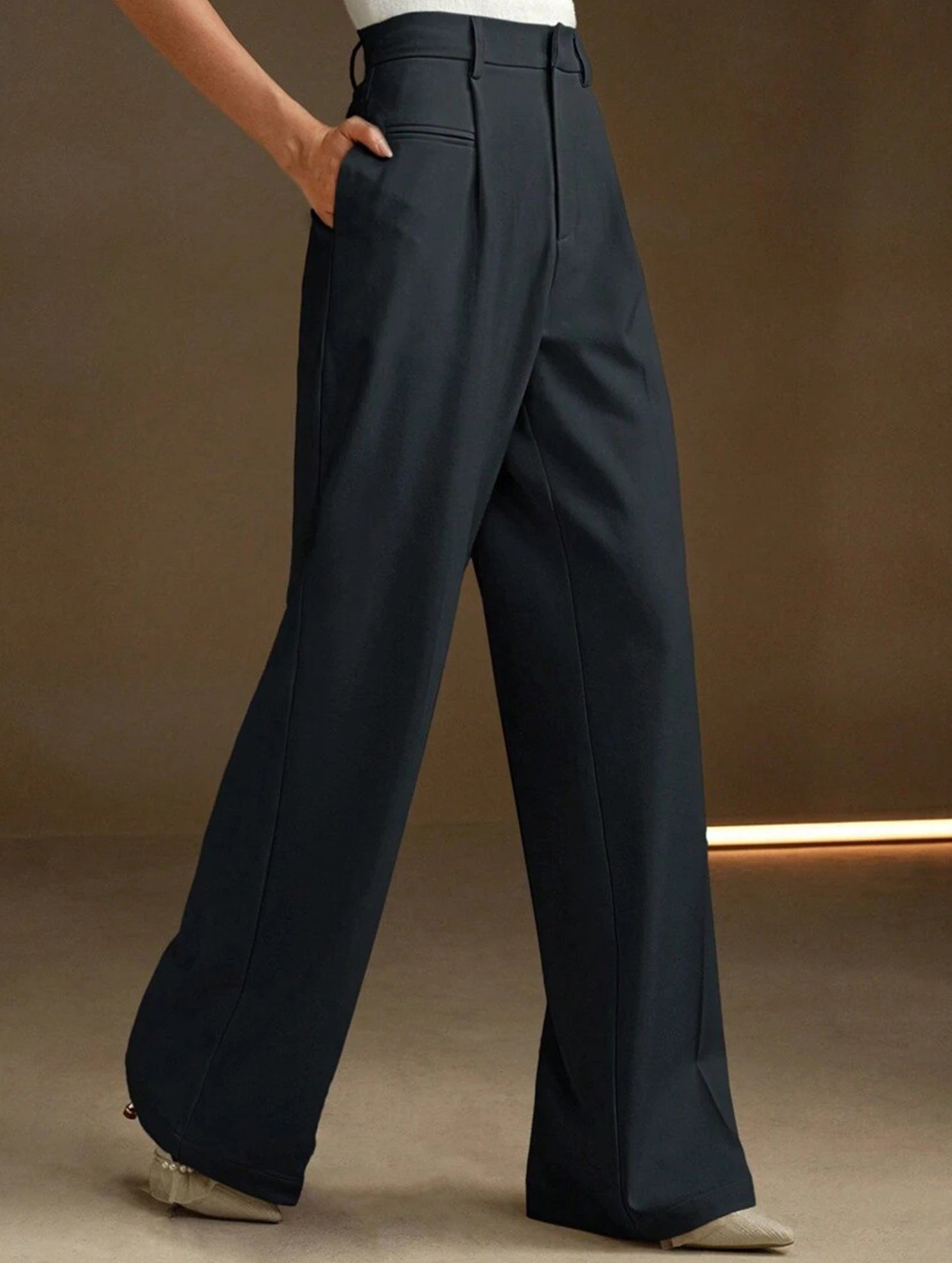 High Waist Straight Wide Leg Office Pants