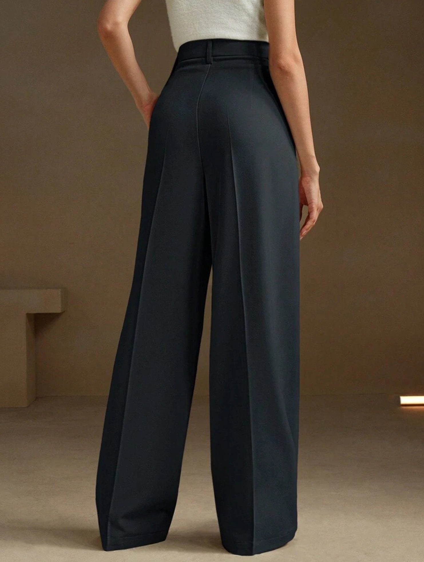 High Waist Straight Wide Leg Office Pants