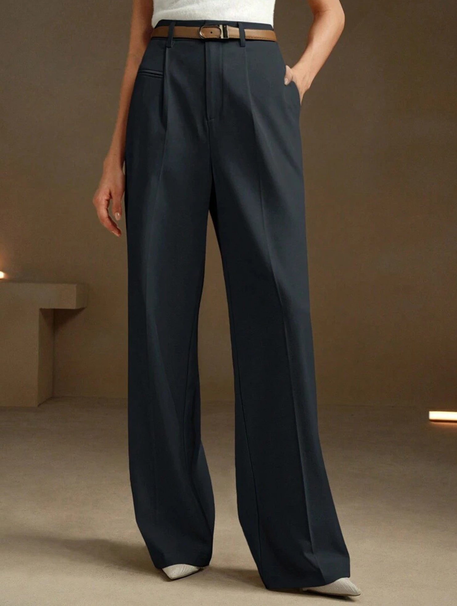 High Waist Straight Wide Leg Office Pants