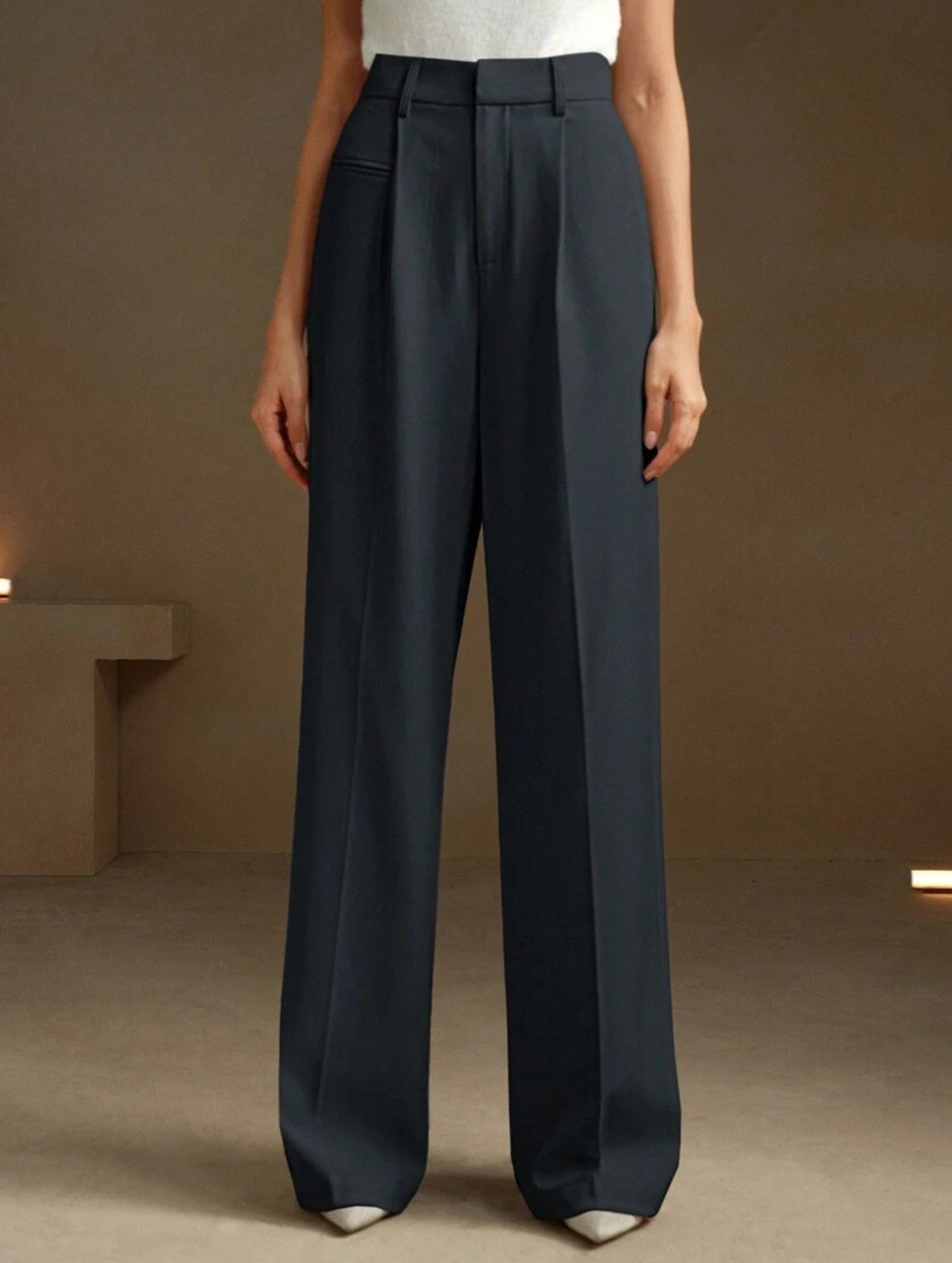 High Waist Straight Wide Leg Office Pants