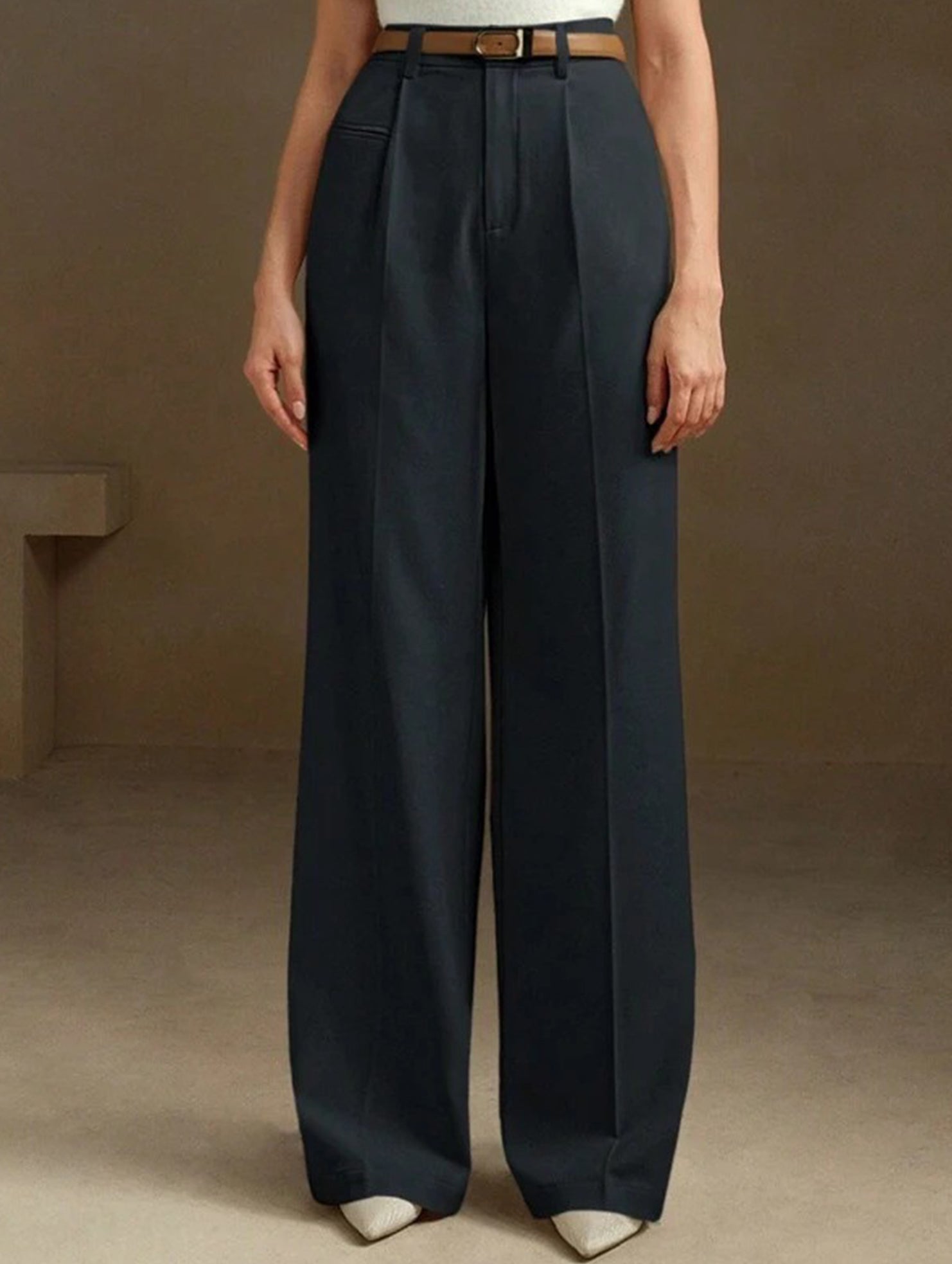 High Waist Straight Wide Leg Office Pants