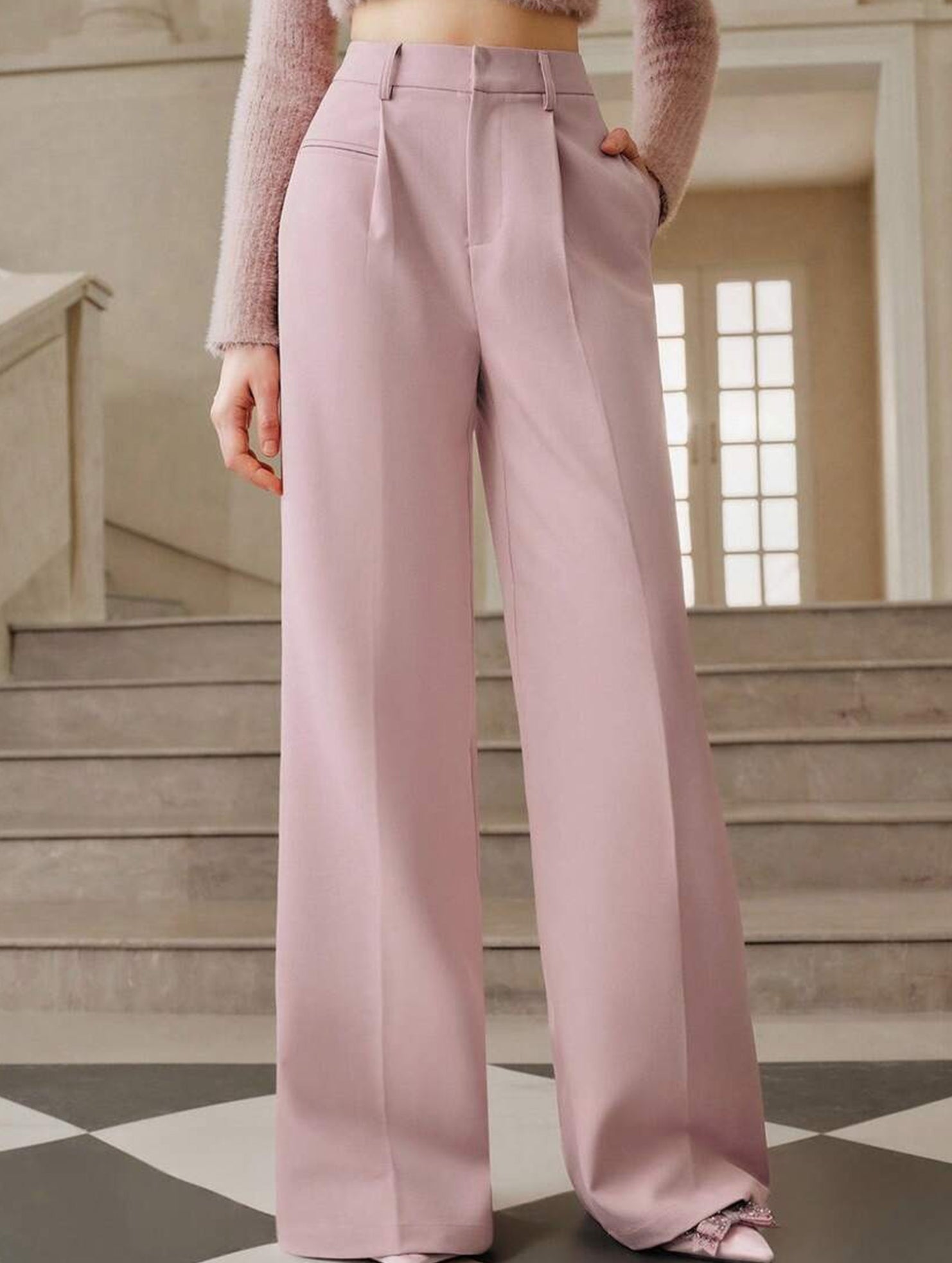 High Waist Straight Wide Leg Office Pants