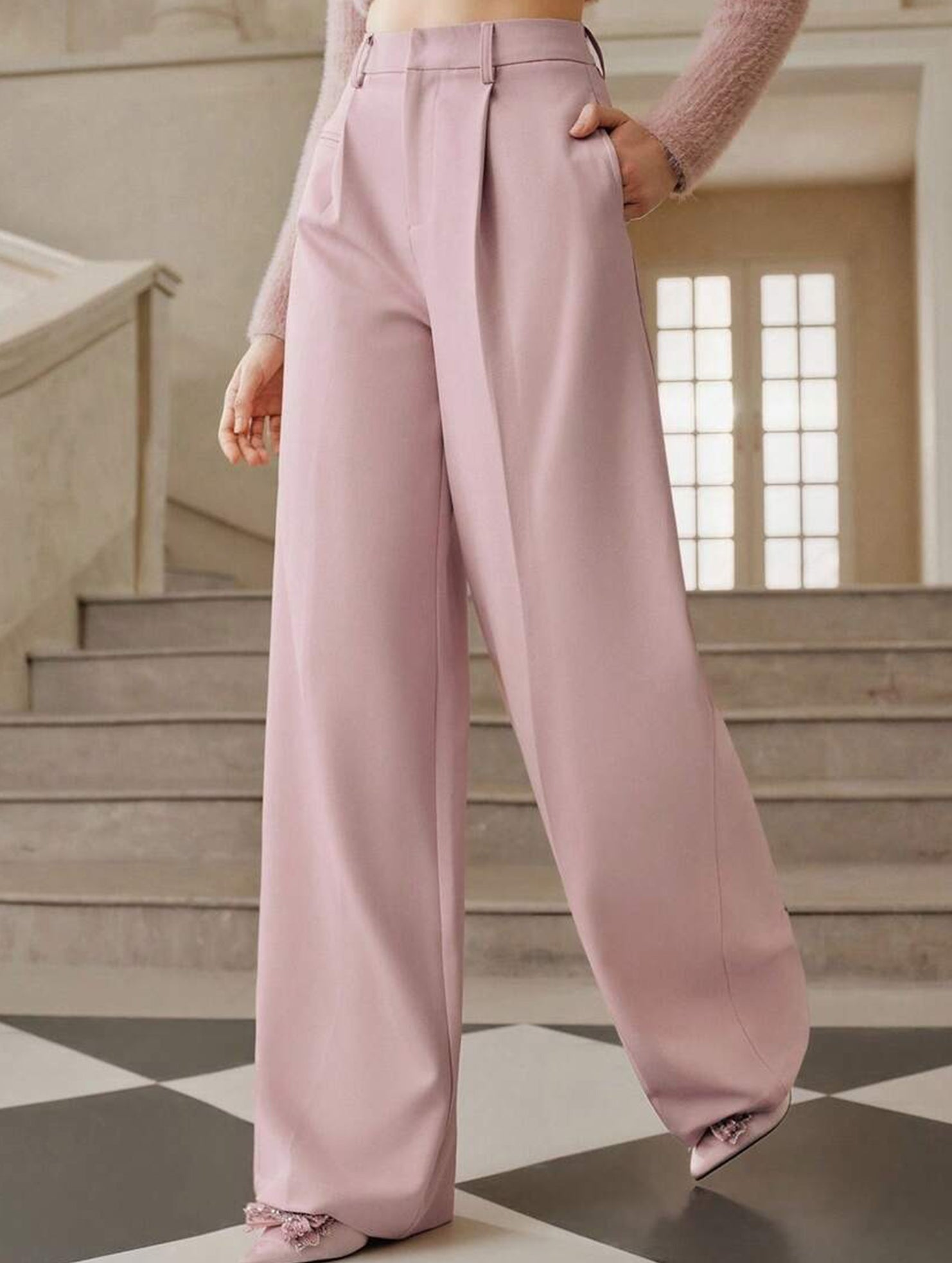 High Waist Straight Wide Leg Office Pants