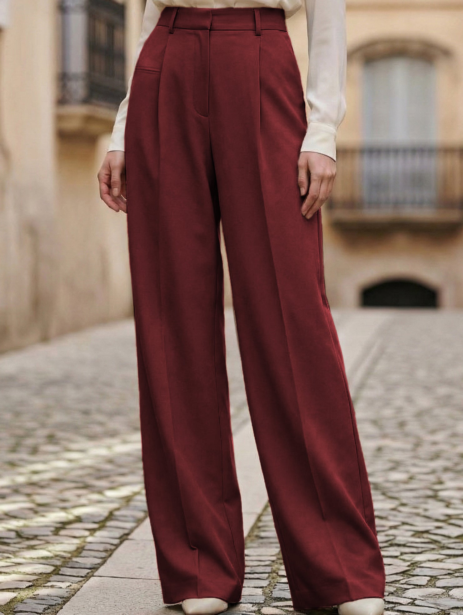 High Waist Straight Wide Leg Office Pants